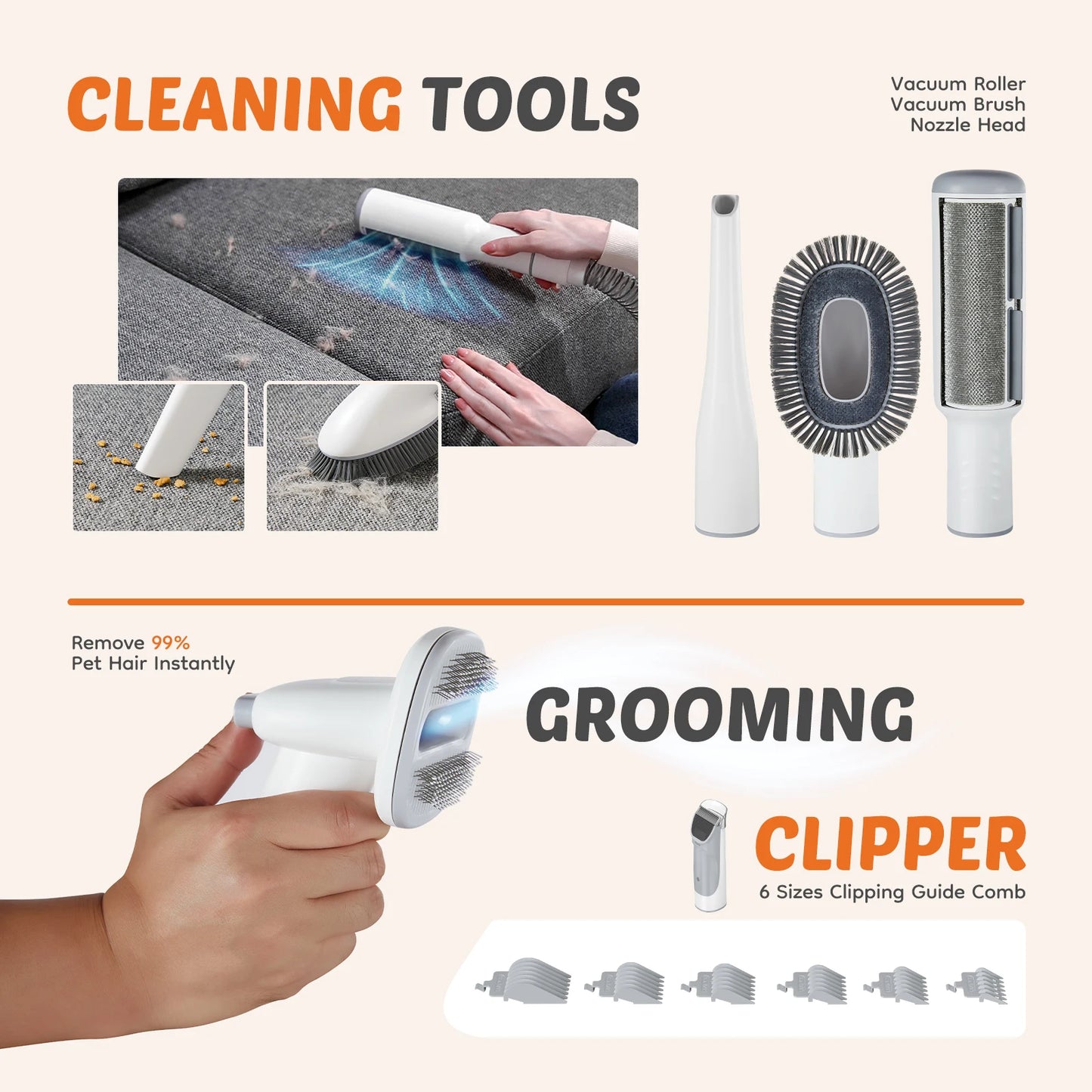 Pet Grooming Vacuum Kit With Cordless Clippers And 3 Modes
