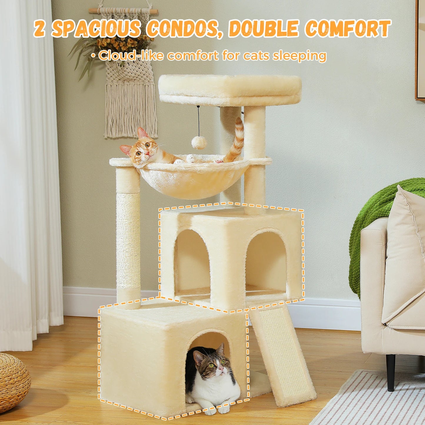 PAWZ Road Indoor Cat Tree Tower With Spacious Condos Sisal