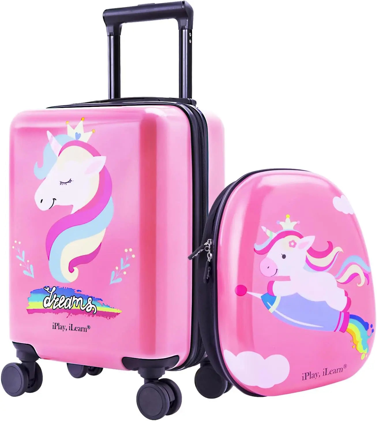 Caster Unicorn Kids Luggage Set With Backpack Rolling Suitcase