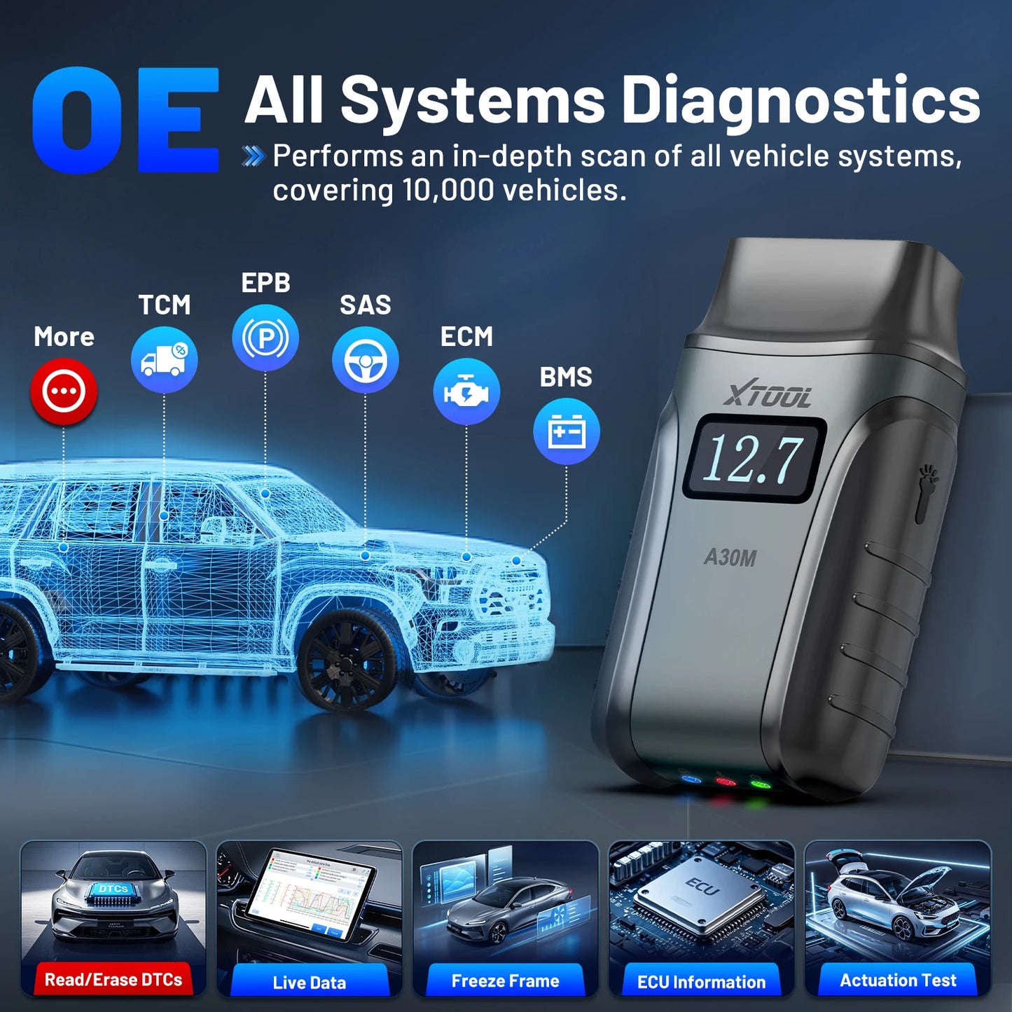 XTOOL A30M Full System Bidirectional OBD2 Diagnostic Tool 26 Resets