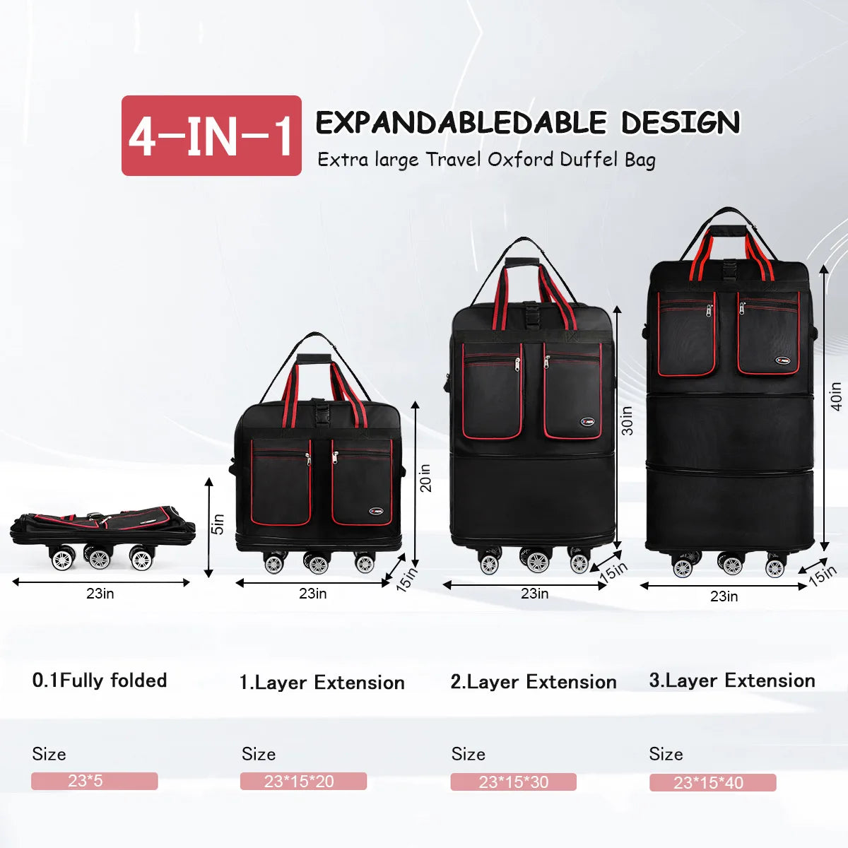 New York XPress Foldable Travel Bag With Wheels Expandable Duffel