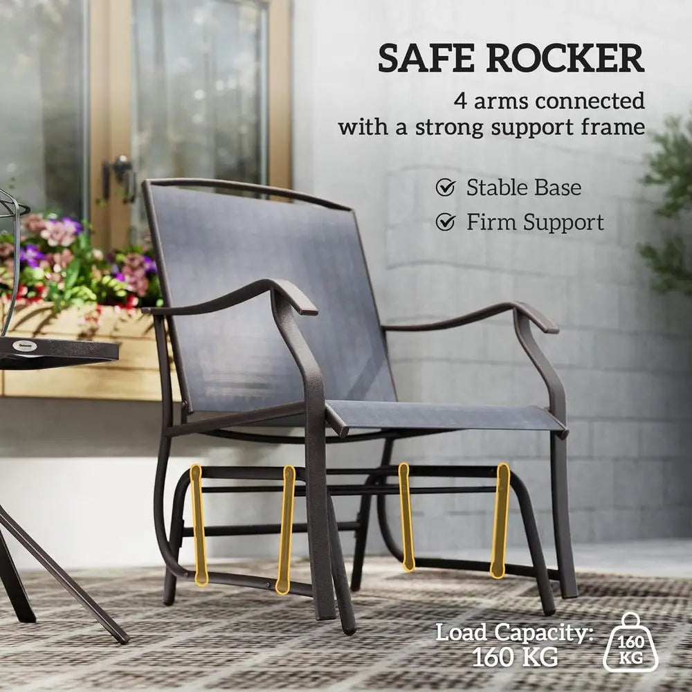 Outdoor Glider Chair Set With Glass Coffee Table And Chairs