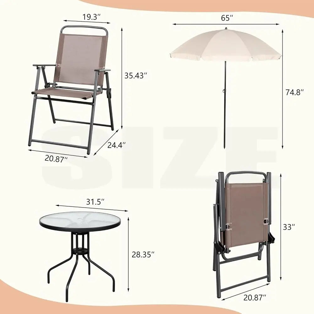 All Weather Patio Dining Set With Umbrella And Bamboo Frame