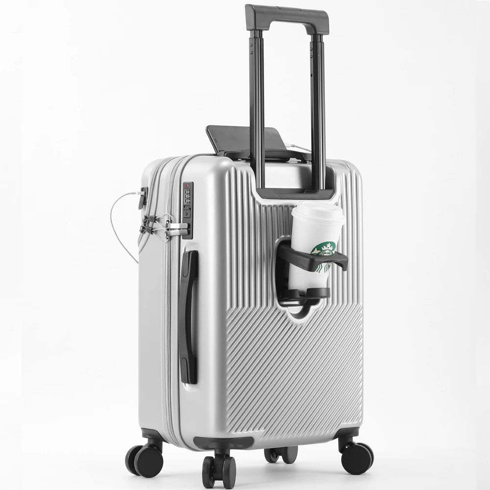 NONECN Luggage Stylish Business Suitcase With Cup Holder Carry On