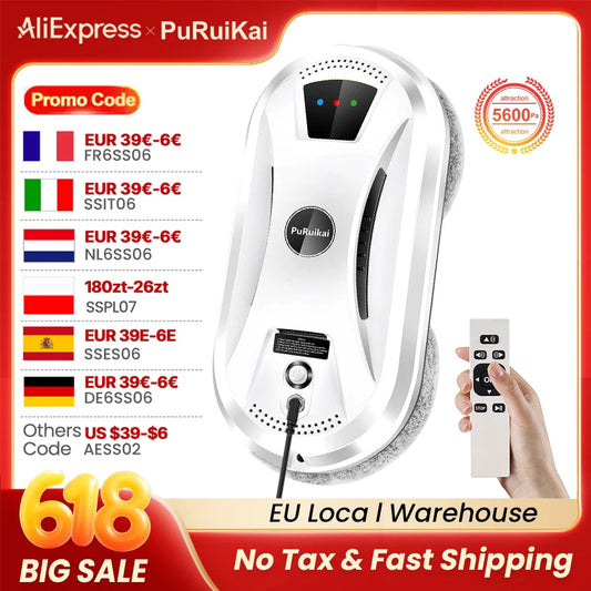 PuRuiKai AI Window Cleaning Robot Streak-Free For Windows Tiles