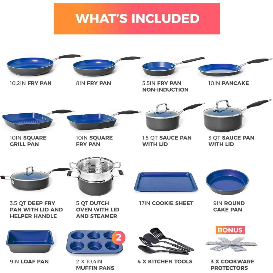 Sapphire UltraClad 24 Piece Induction Cookware Set Nonstick Pots and Pans