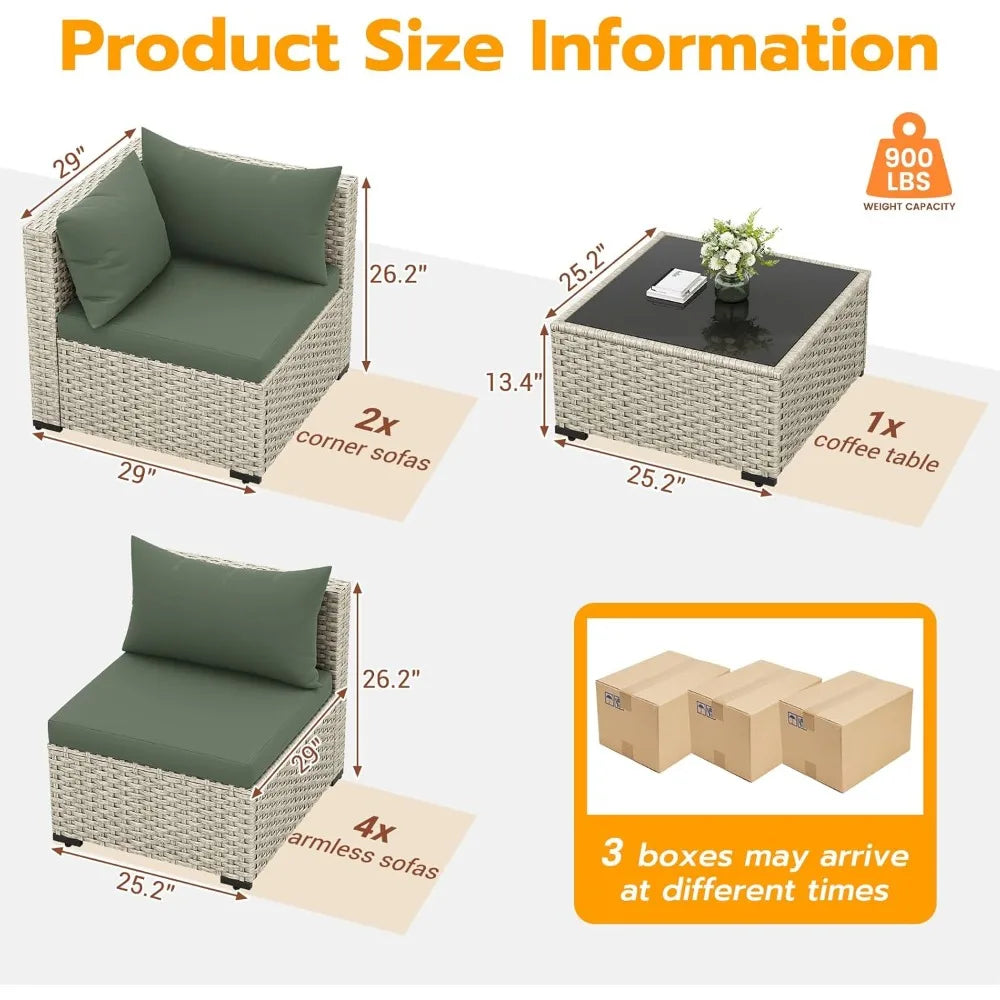 Outdoor Patio Furniture Set 7 Piece Wicker Sectional Sofa And Tea Table