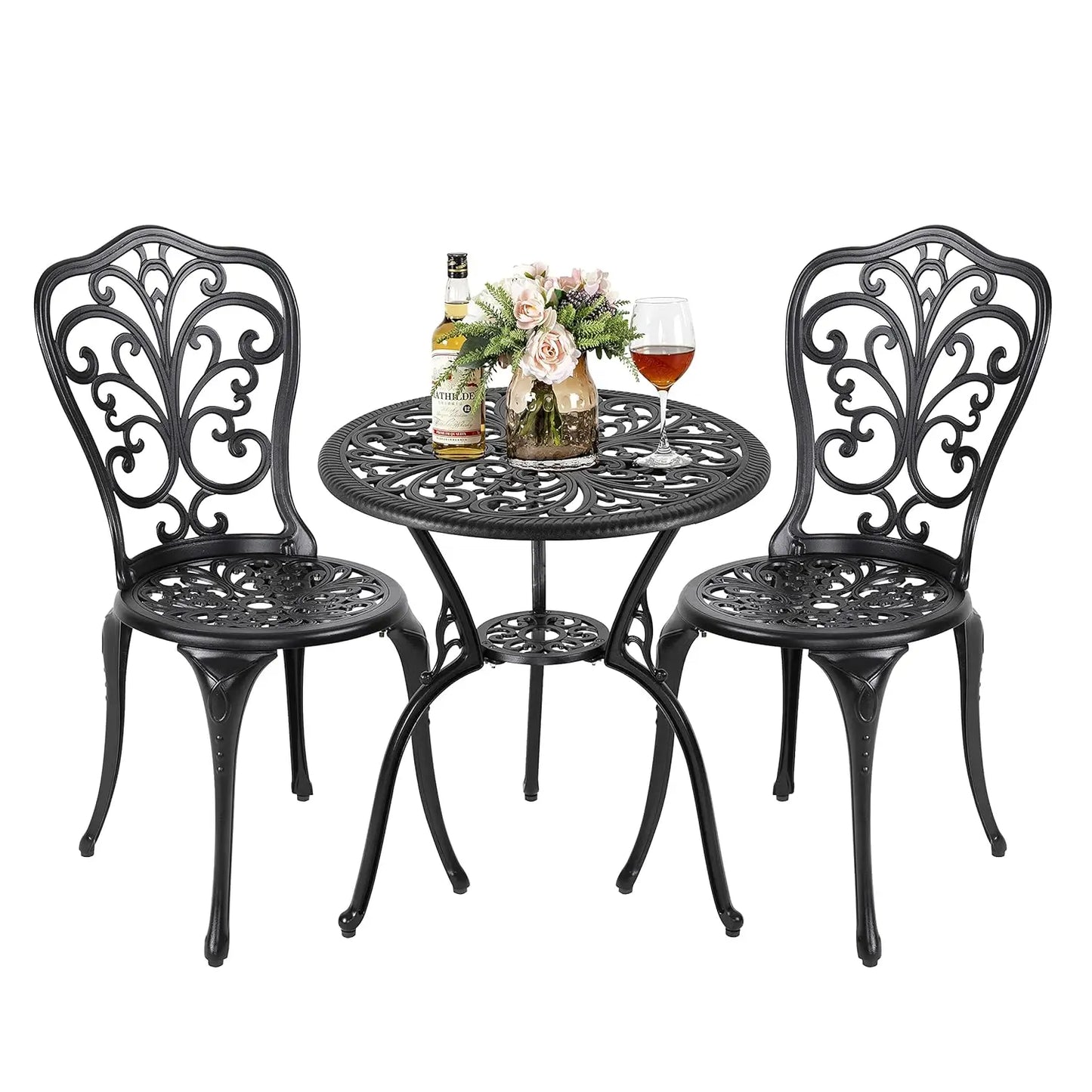 Outdoor Cast Aluminum Bistro Set 3 Piece Patio Table Chairs