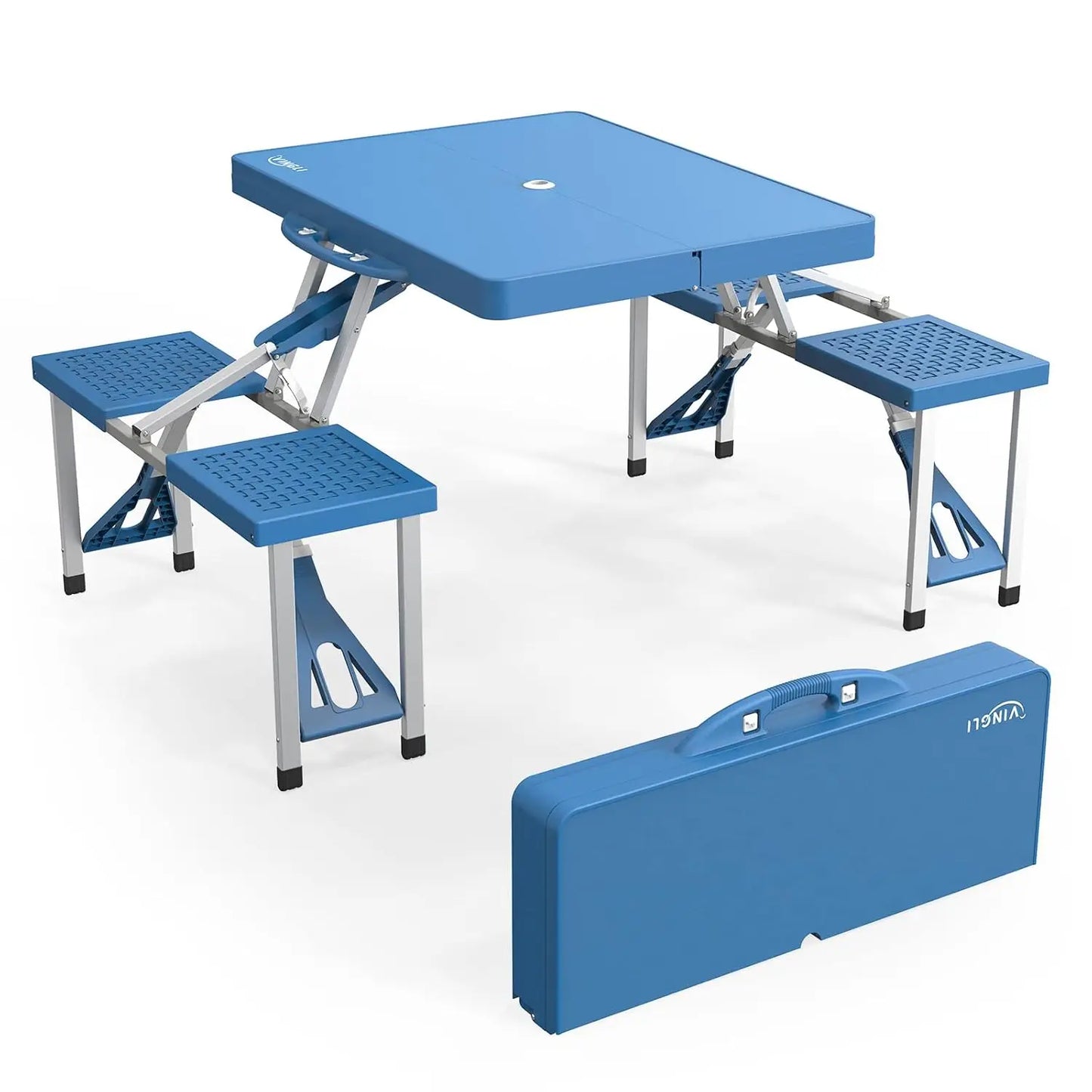 Aluminum Folding Camping Table Set With 4 Seats Umbrella Hole