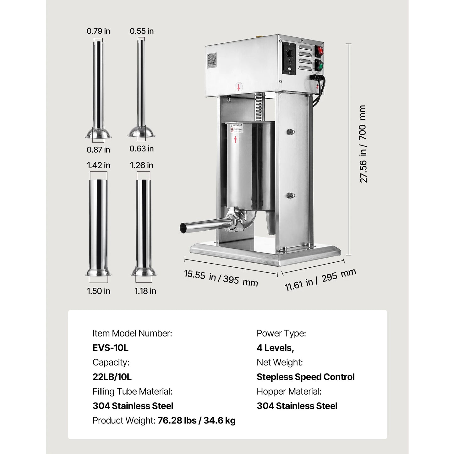 VEVOR Electric Sausage Stuffer Stainless Steel Stepless Speed Control