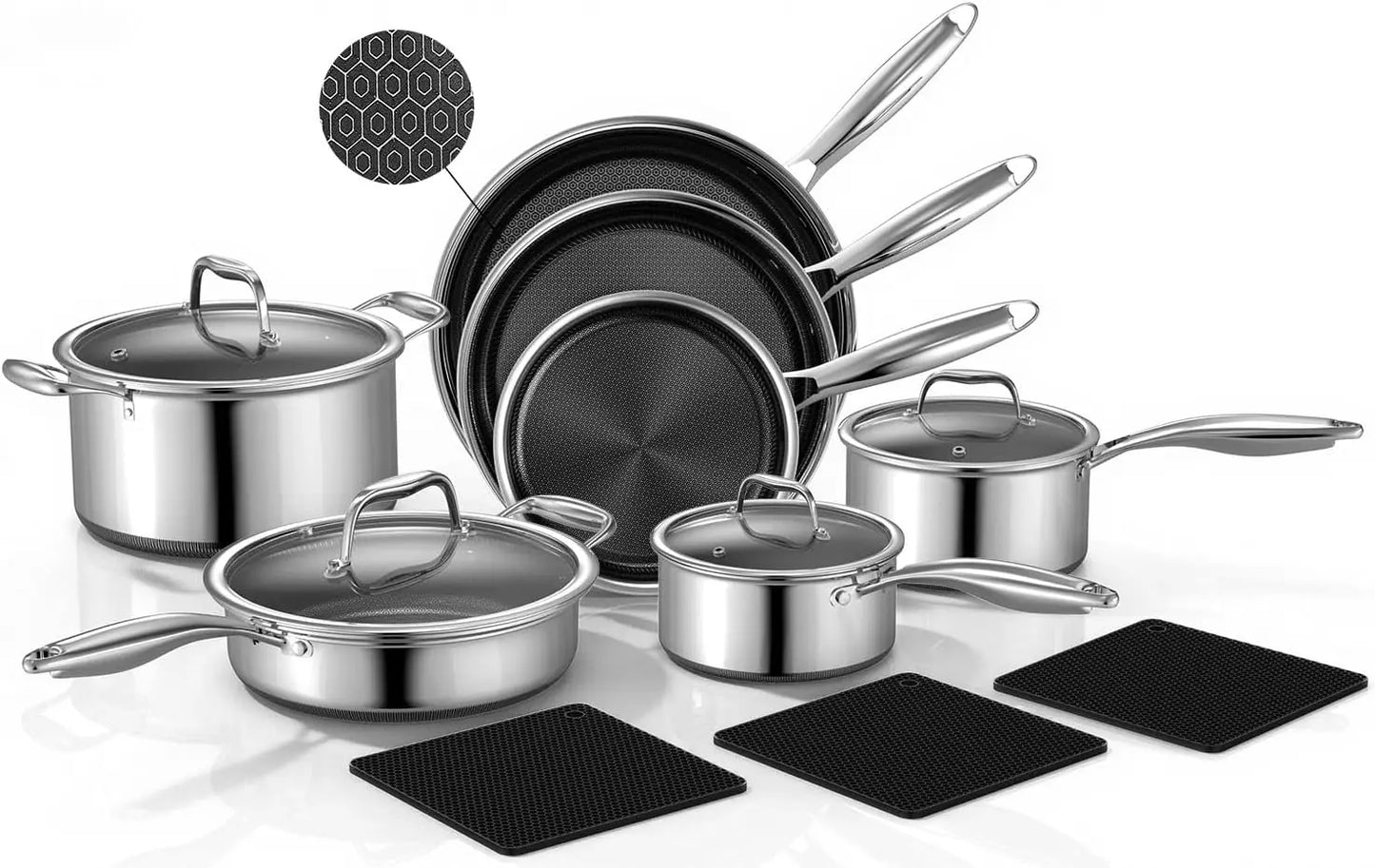 Stainless Steel Cookware Set With Nonstick Coating Induction Oven Safe