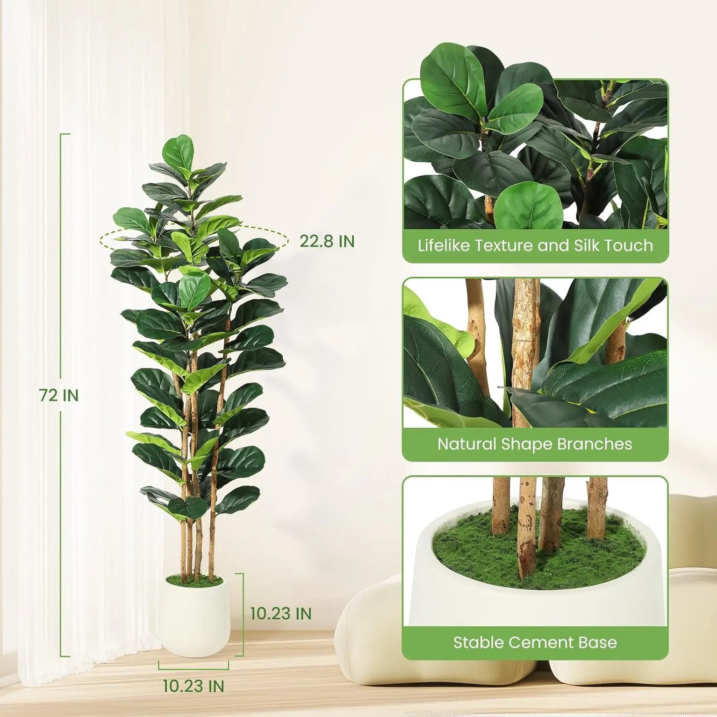 HiMISS Fiddle Leaf Fig Tree With Pot Artificial Houseplant