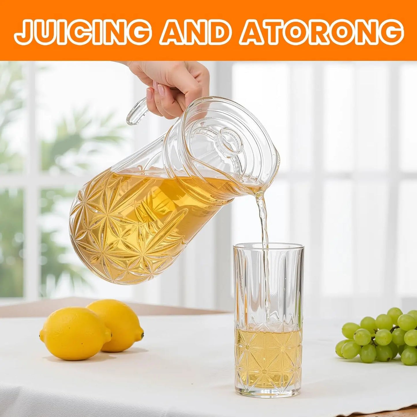 XMSJ Glass Pitcher Drinkware Set With Lid Spout For Juice
