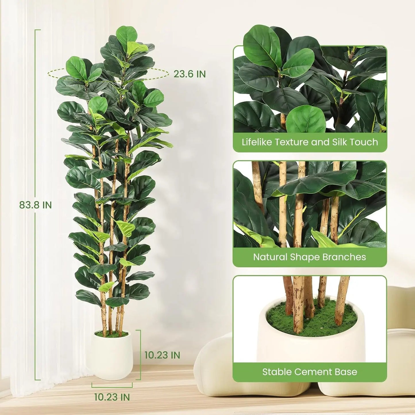 HiMISS Fiddle Leaf Fig Tree With Pot Artificial Houseplant