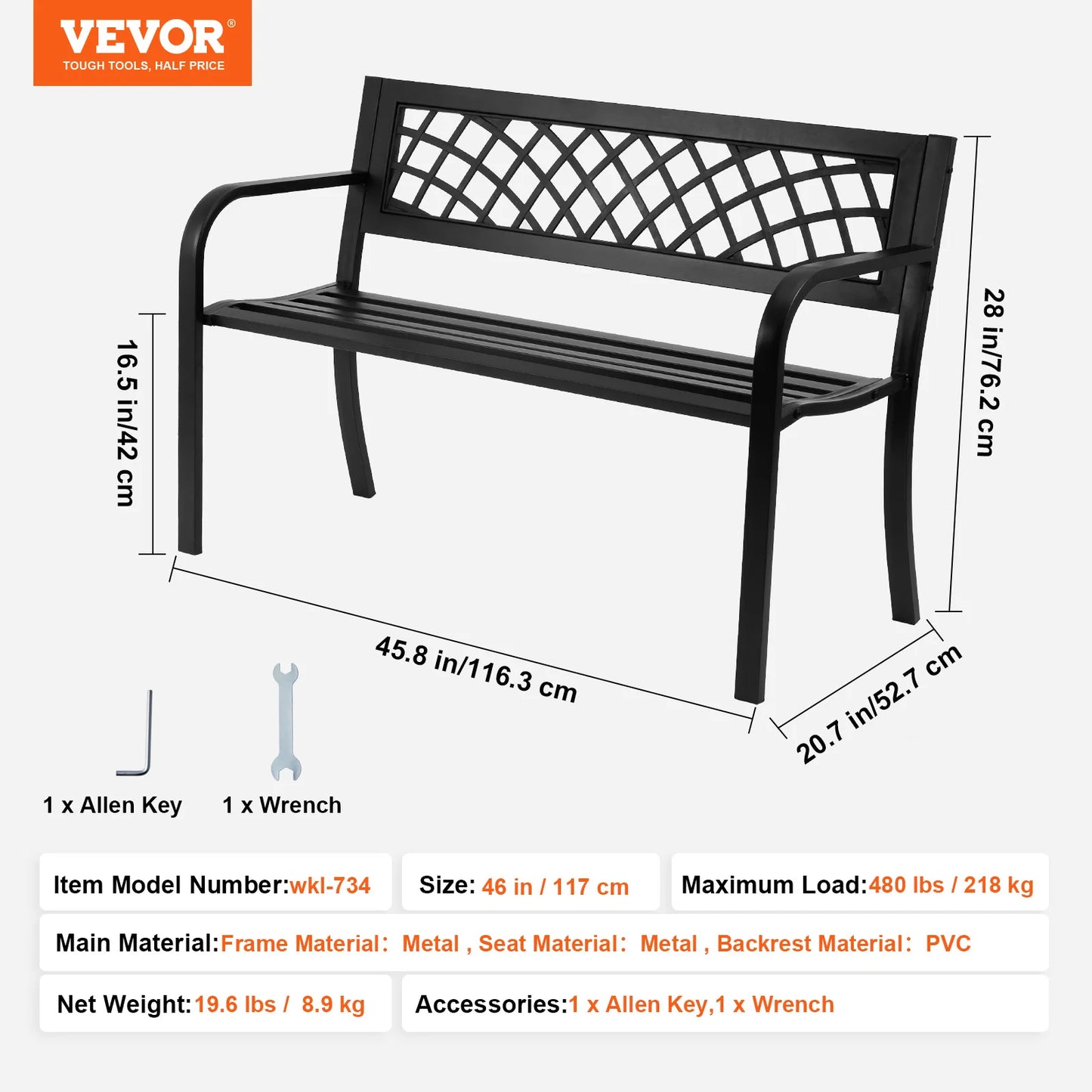 SucceBuy Outdoor Garden Bench Wood Metal Load Capacity 480 Lbs