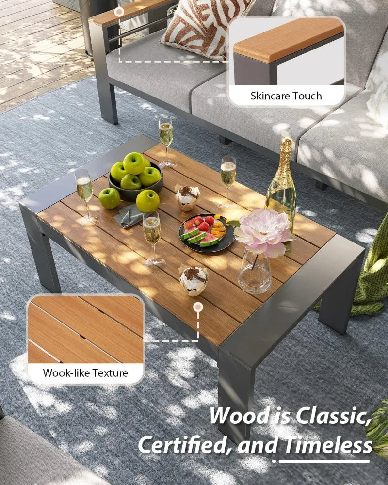 Aluminum Outdoor Patio Furniture Set 7 Seat Sectional Coffee Table