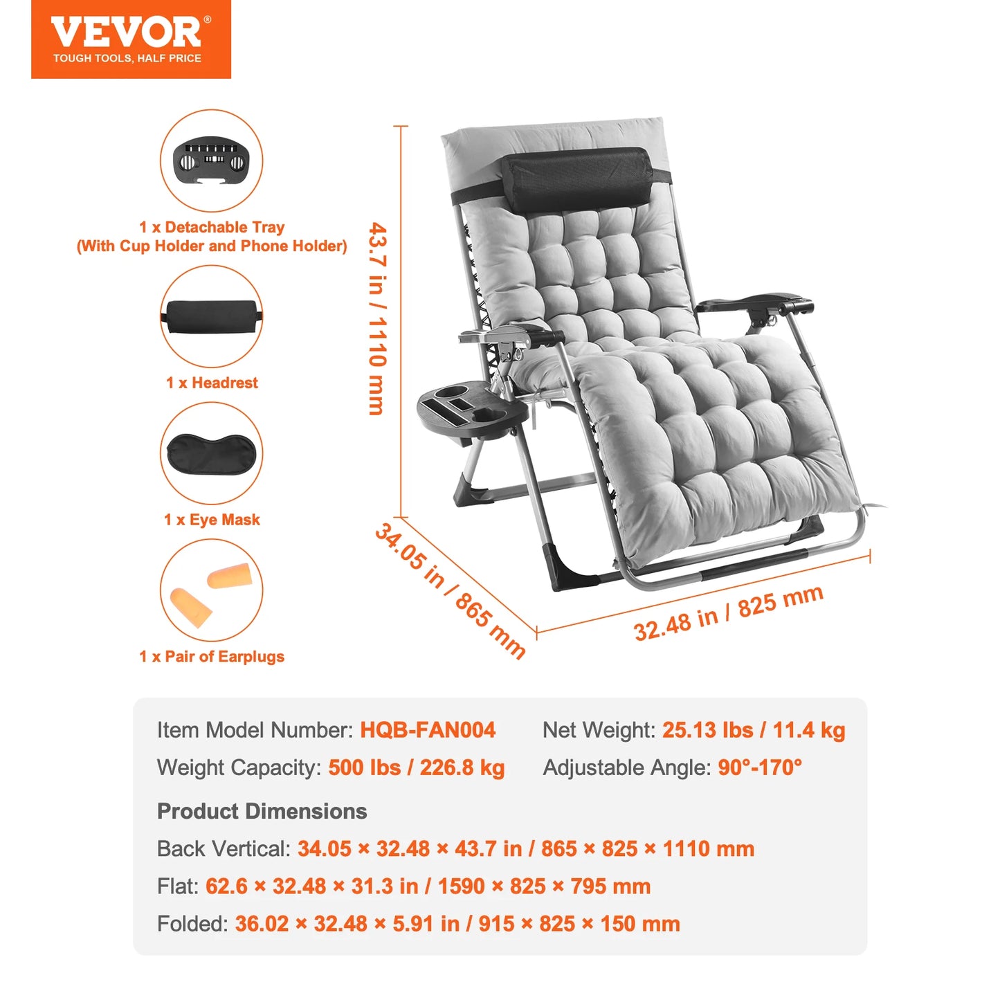 SucceBuy Zero Gravity Chair Adjustable Recliner With Cushion Footrest Cupholder