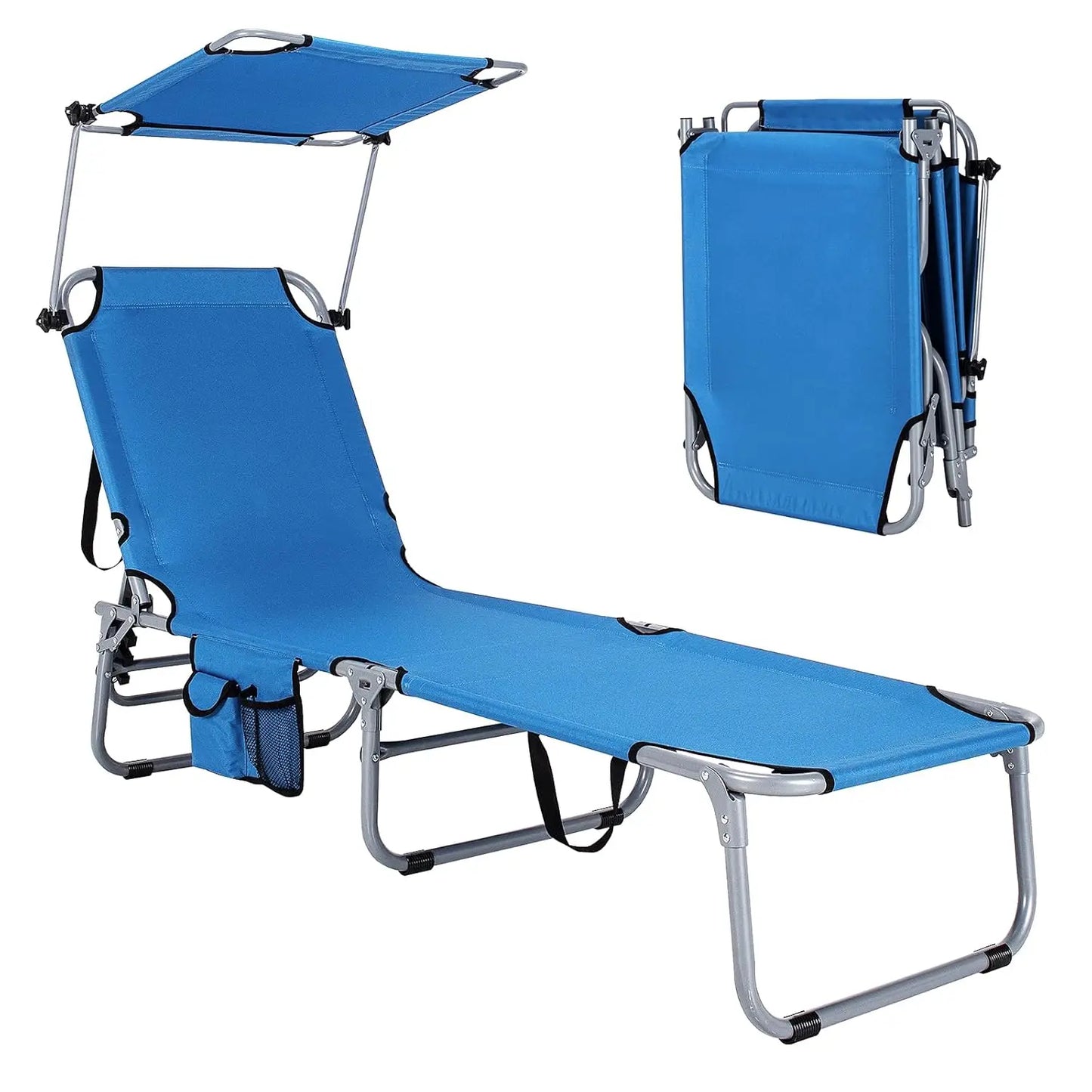 Beach Chair With Canopy Shade Folding Lounge Adjustable Backrest