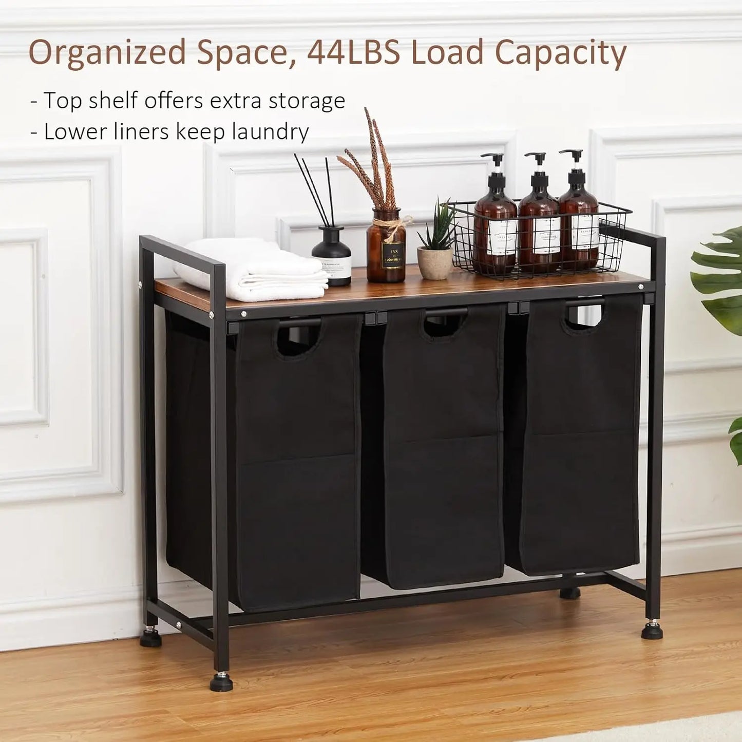 StudysetCN 2-Section Laundry Hamper With Removable Bag Top Shelf