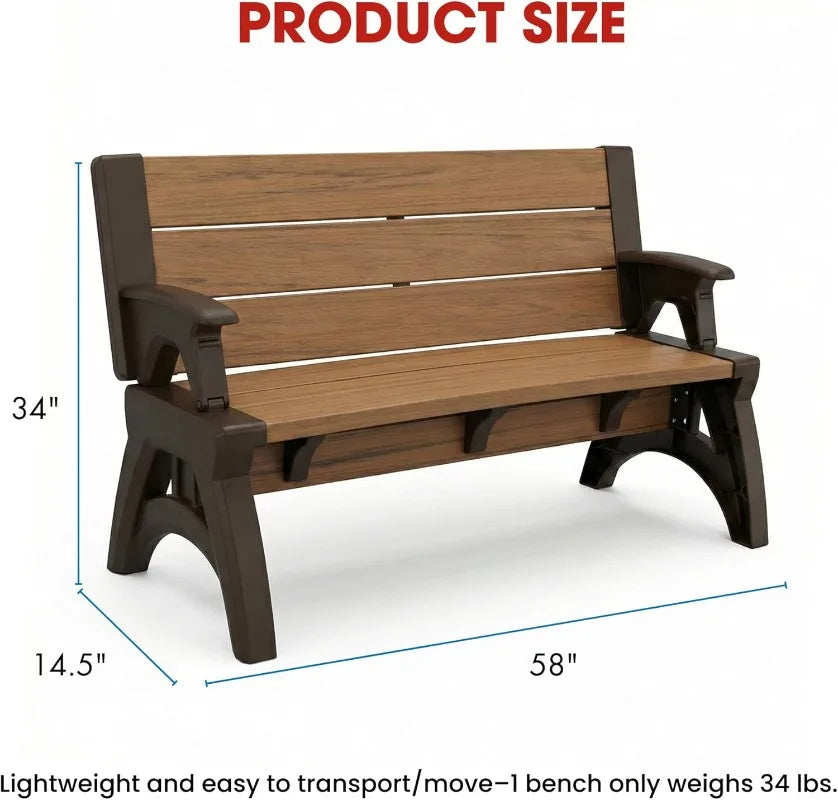 YTYIN Convert a Bench 2 In 1 Outdoor Bench and Picnic Table