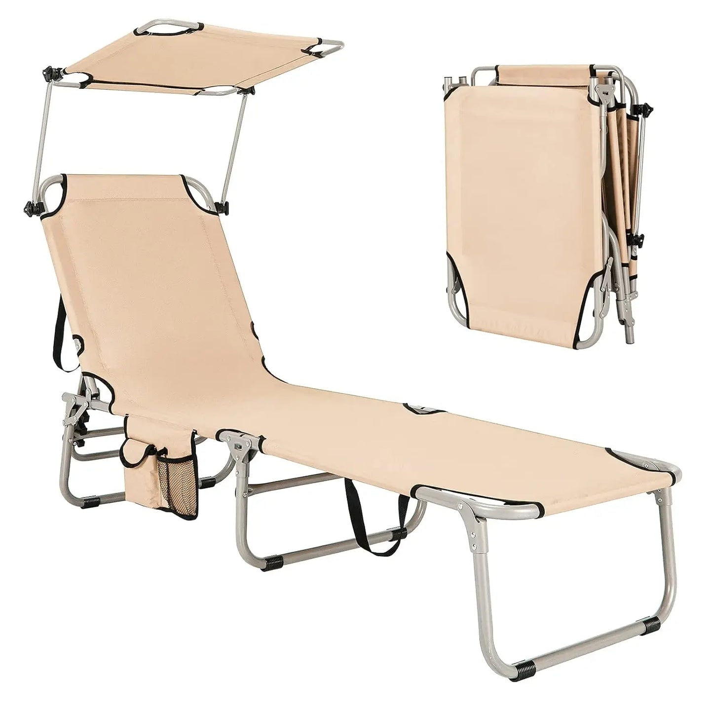 Beach Chair With Canopy Shade Folding Lounge Adjustable Backrest