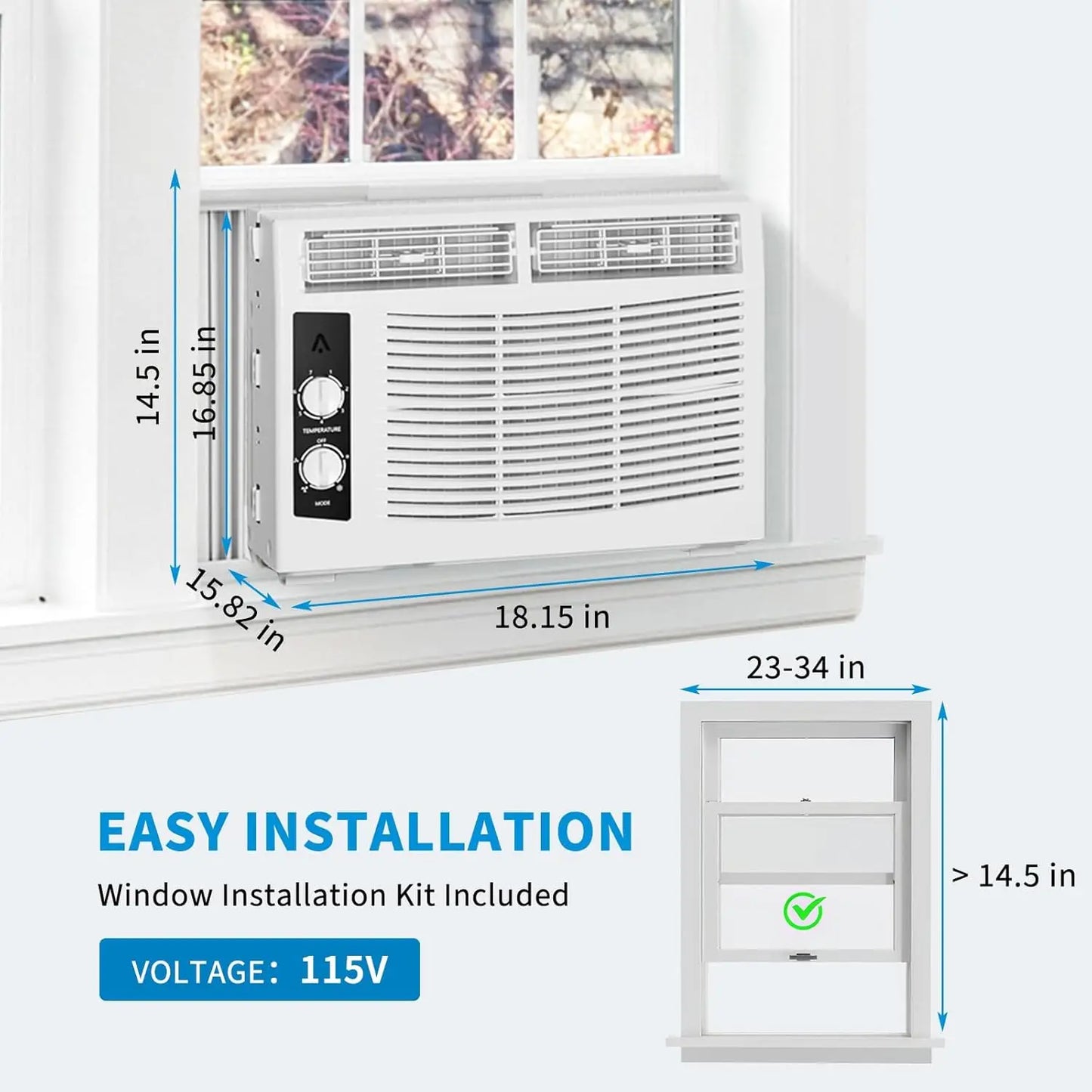 Acekool 5000 BTU Window AC Unit With Remote For Rooms