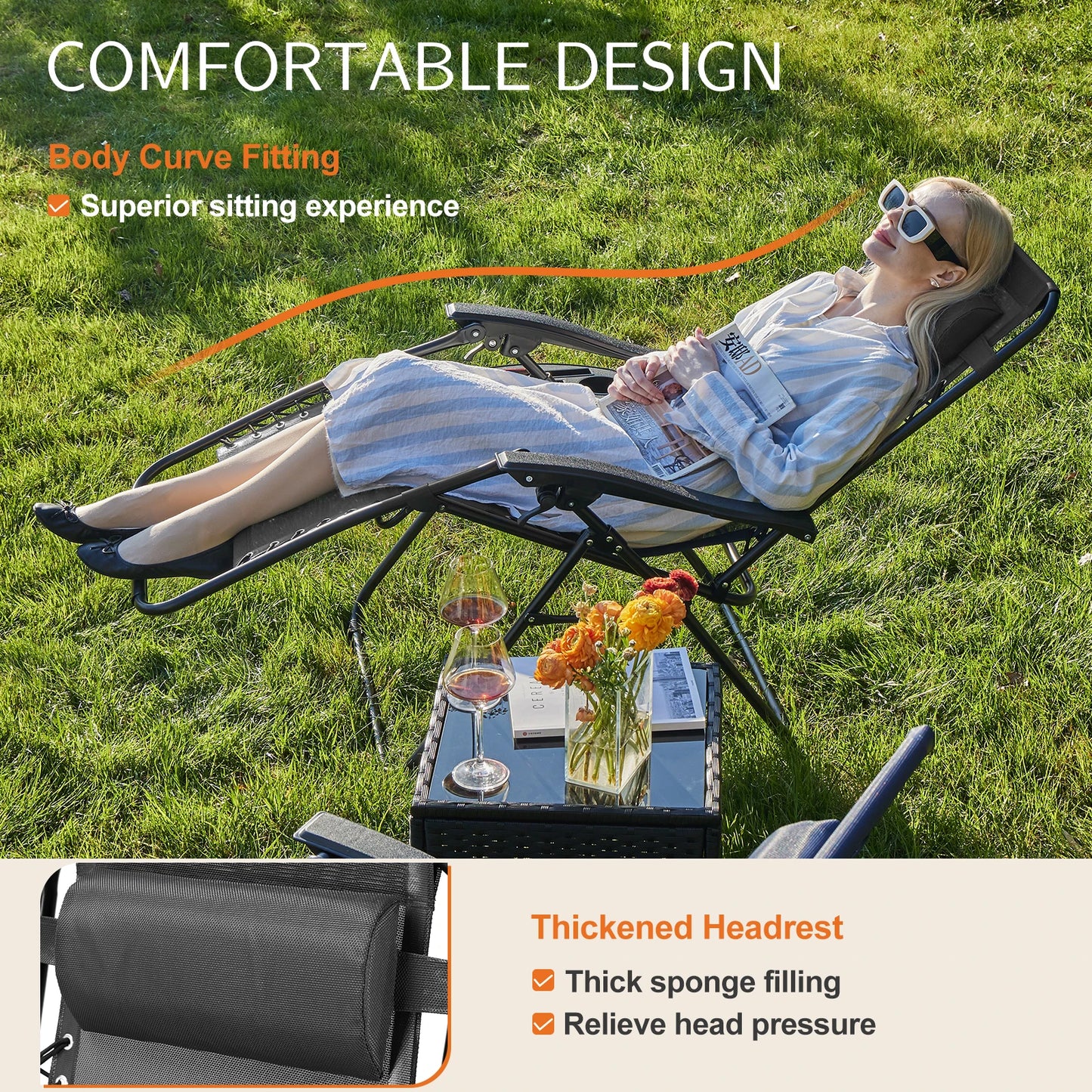JHK Zero Gravity Portable Recliner Outdoor Lounge Chair With Cup Holder