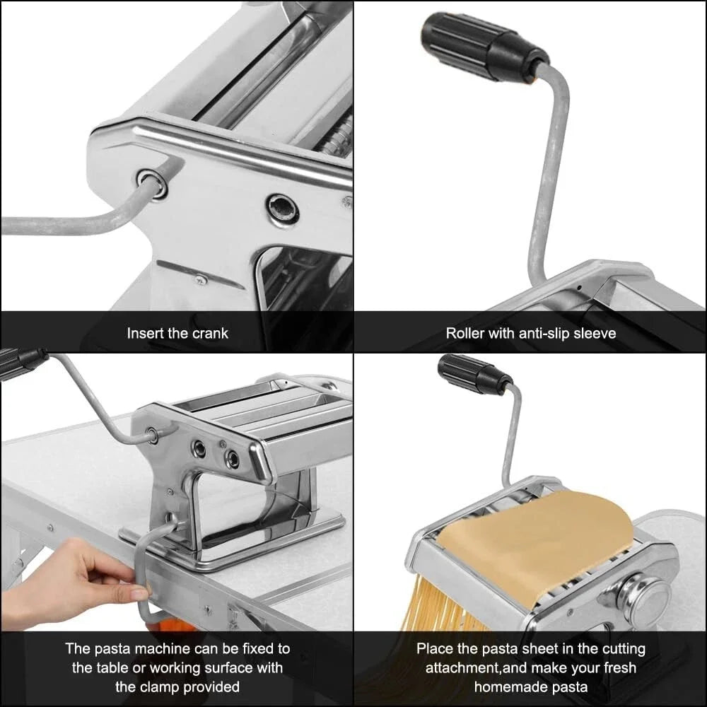 Stainless Steel Manual Pasta Maker Machine With Dual Cutters