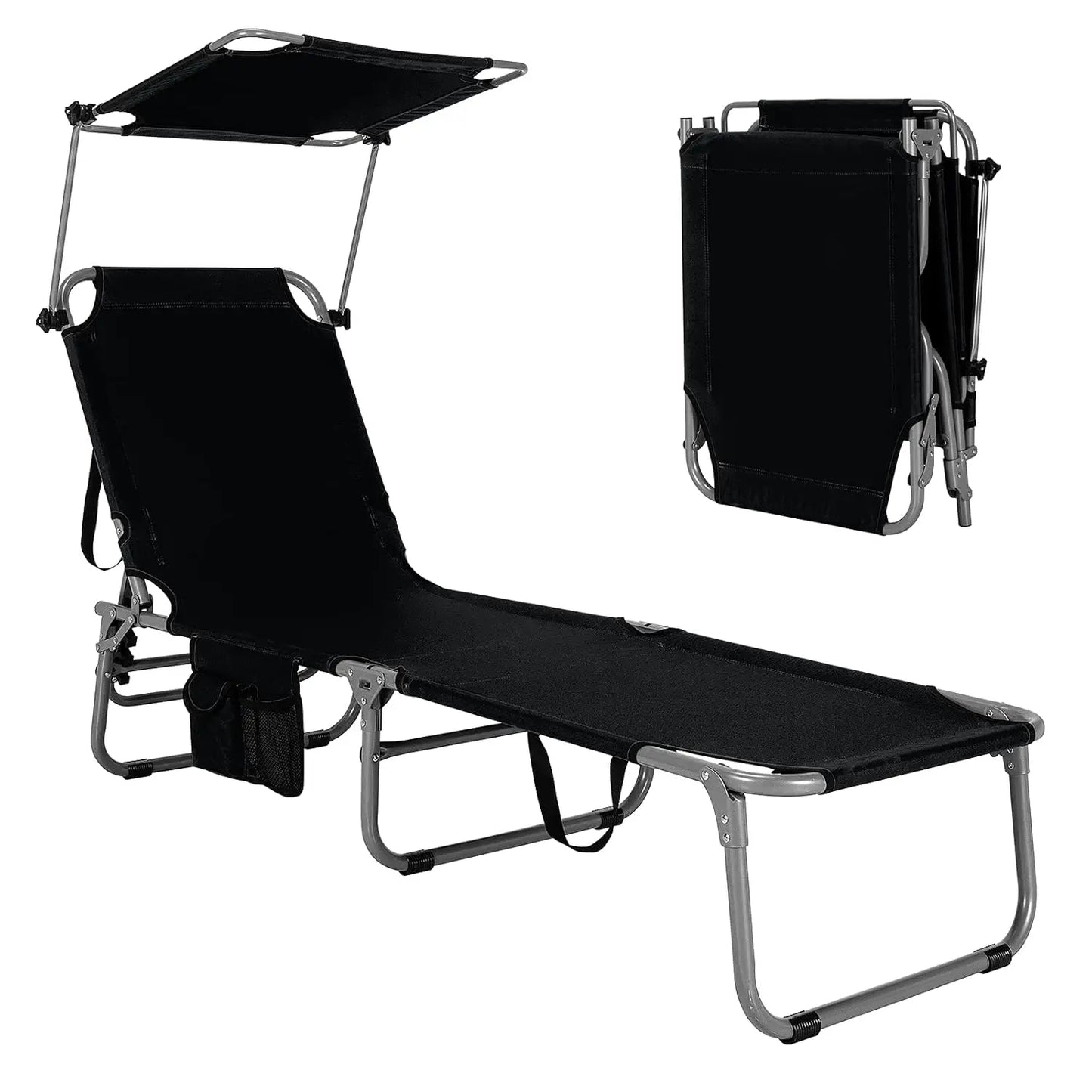 Beach Chair With Canopy Shade Folding Lounge Adjustable Backrest