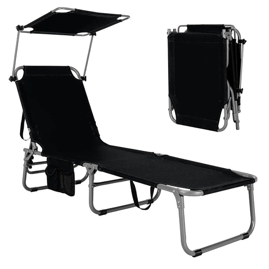Beach Chair With Canopy Shade Folding Lounge Adjustable Backrest