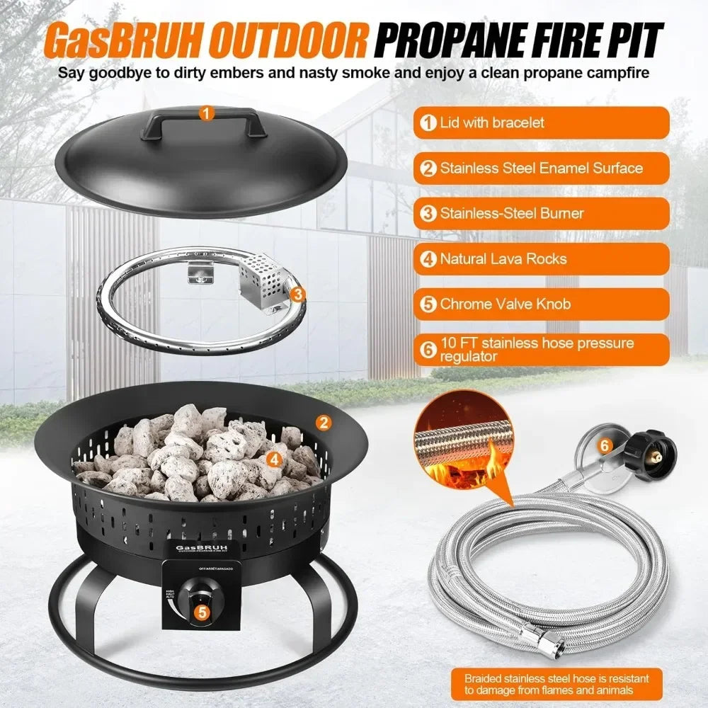 Outdoor Portable Propane Fire Pit With Grill And Carry Handle