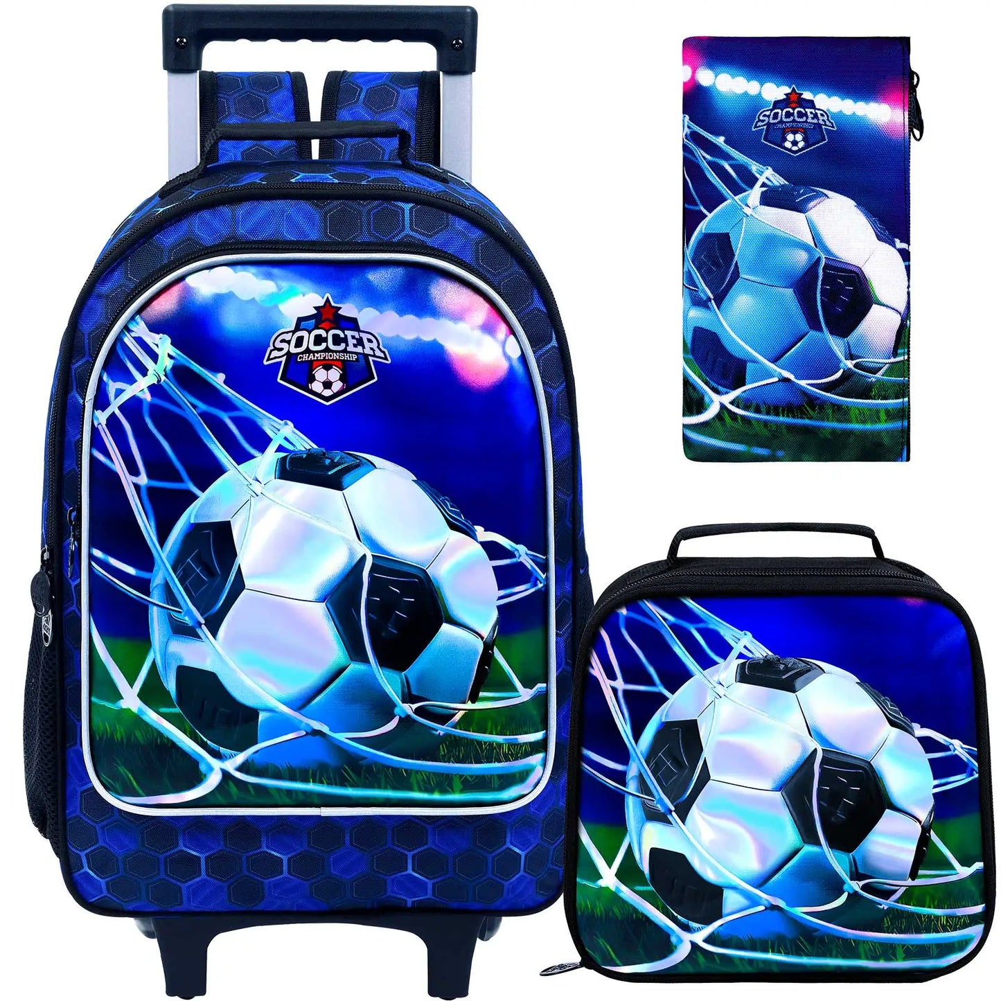 NONECN Rolling Backpack 3pcs Kids Wheeled Bookbag with Lunch Bag