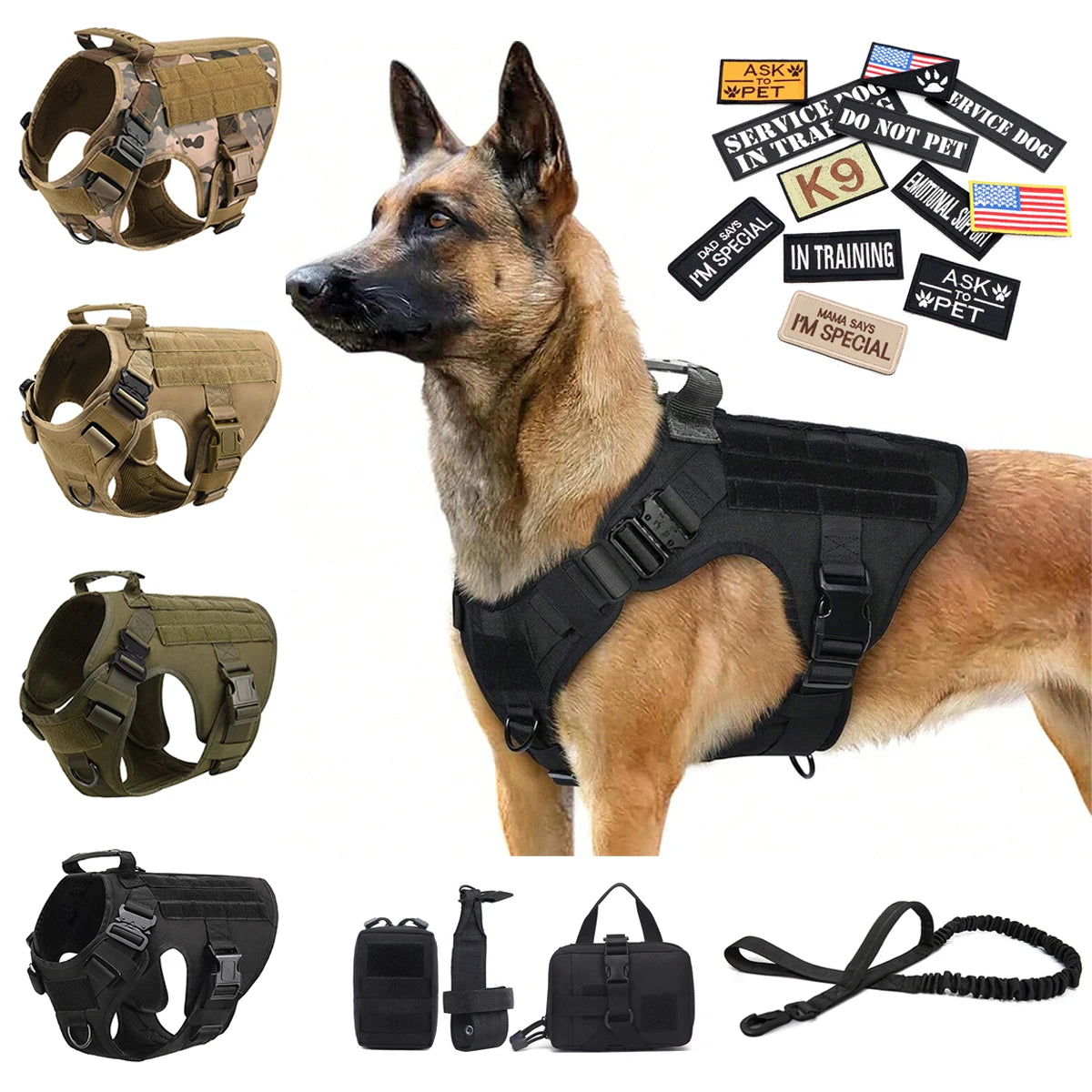 PETRAVEL Military Large Dog Harness Vest With Leash Set