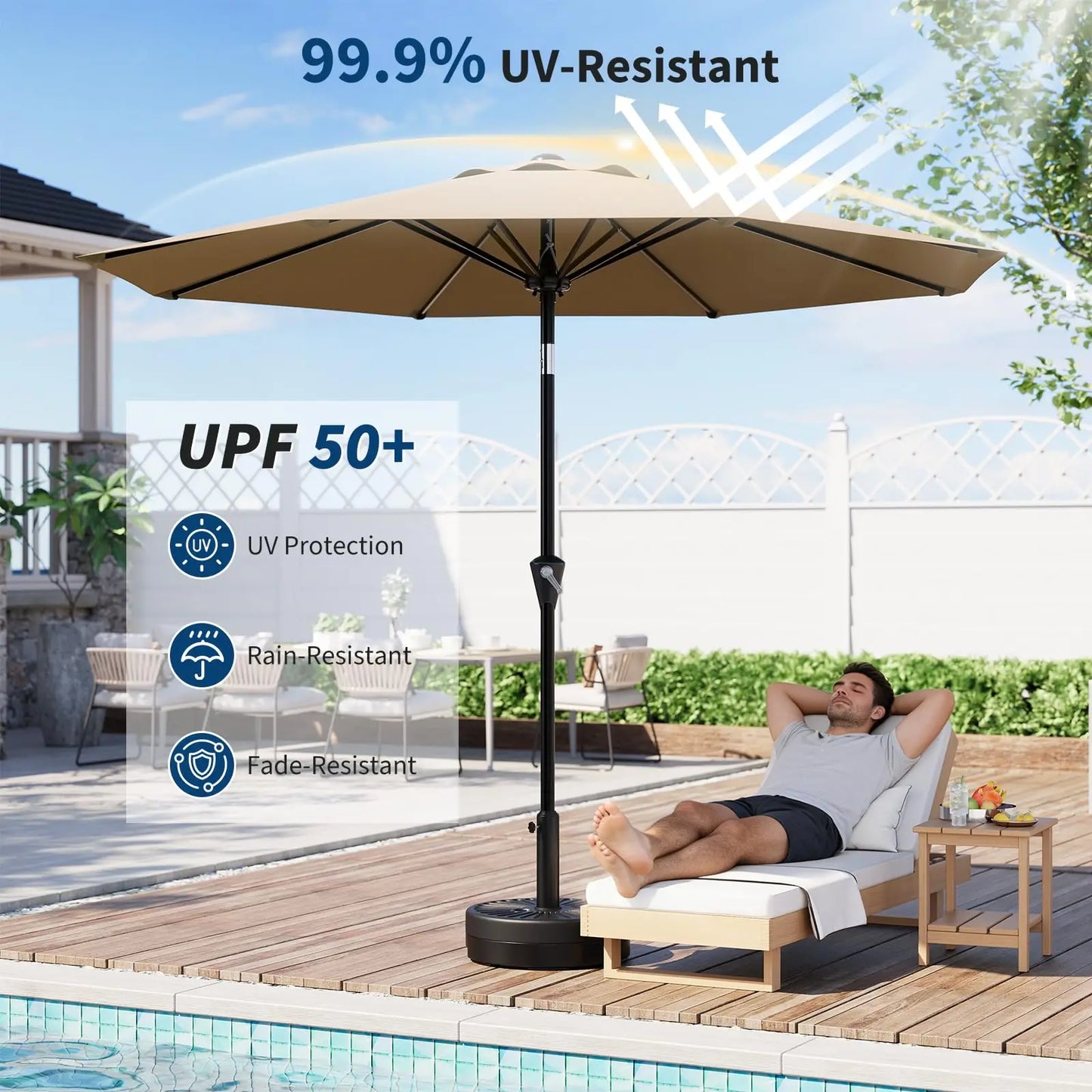 HiMISS Crank Tilt Patio Umbrella Outdoor Market UV Protection