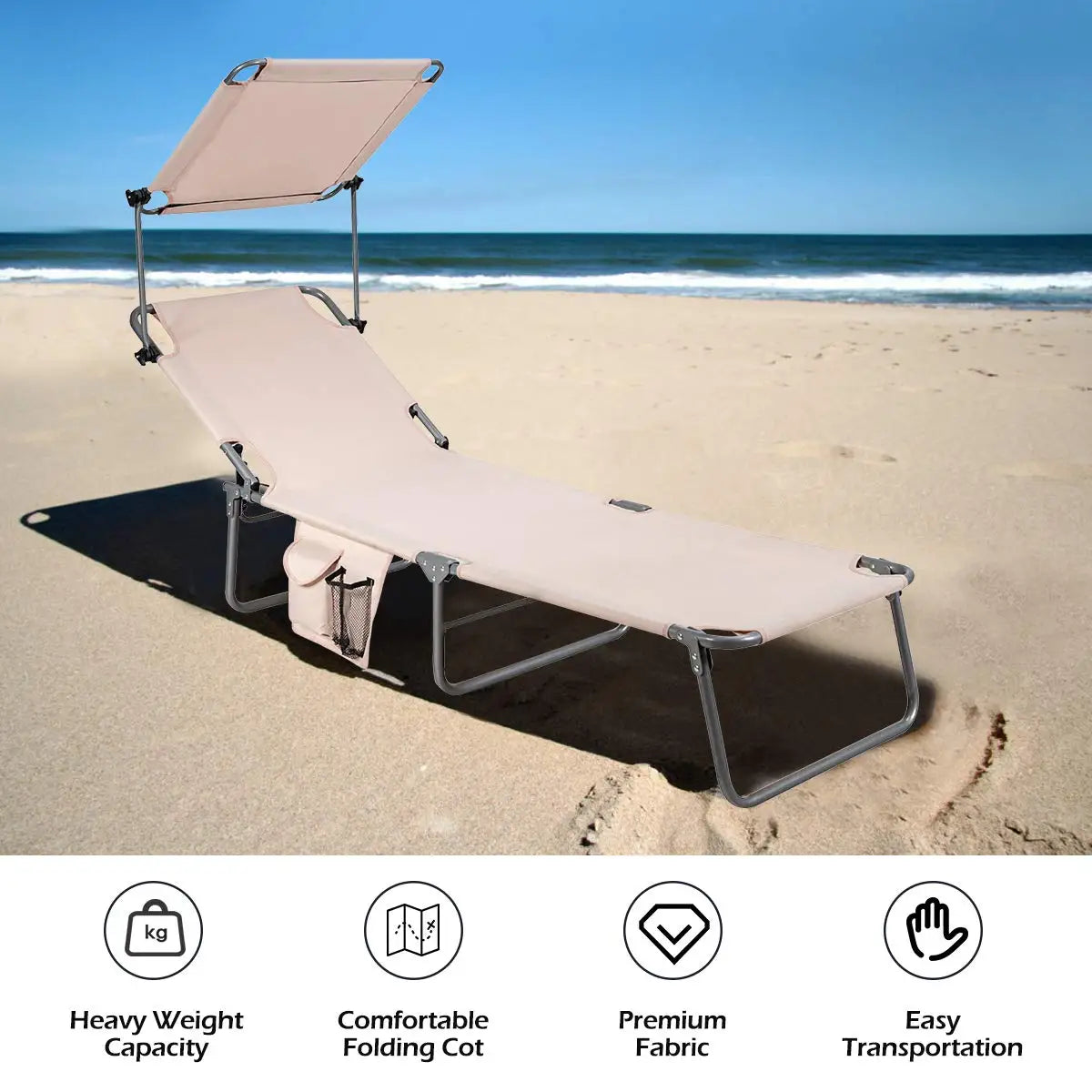 Patio Tanning Chair Chaise Lounge With Shade Canopy And Storage