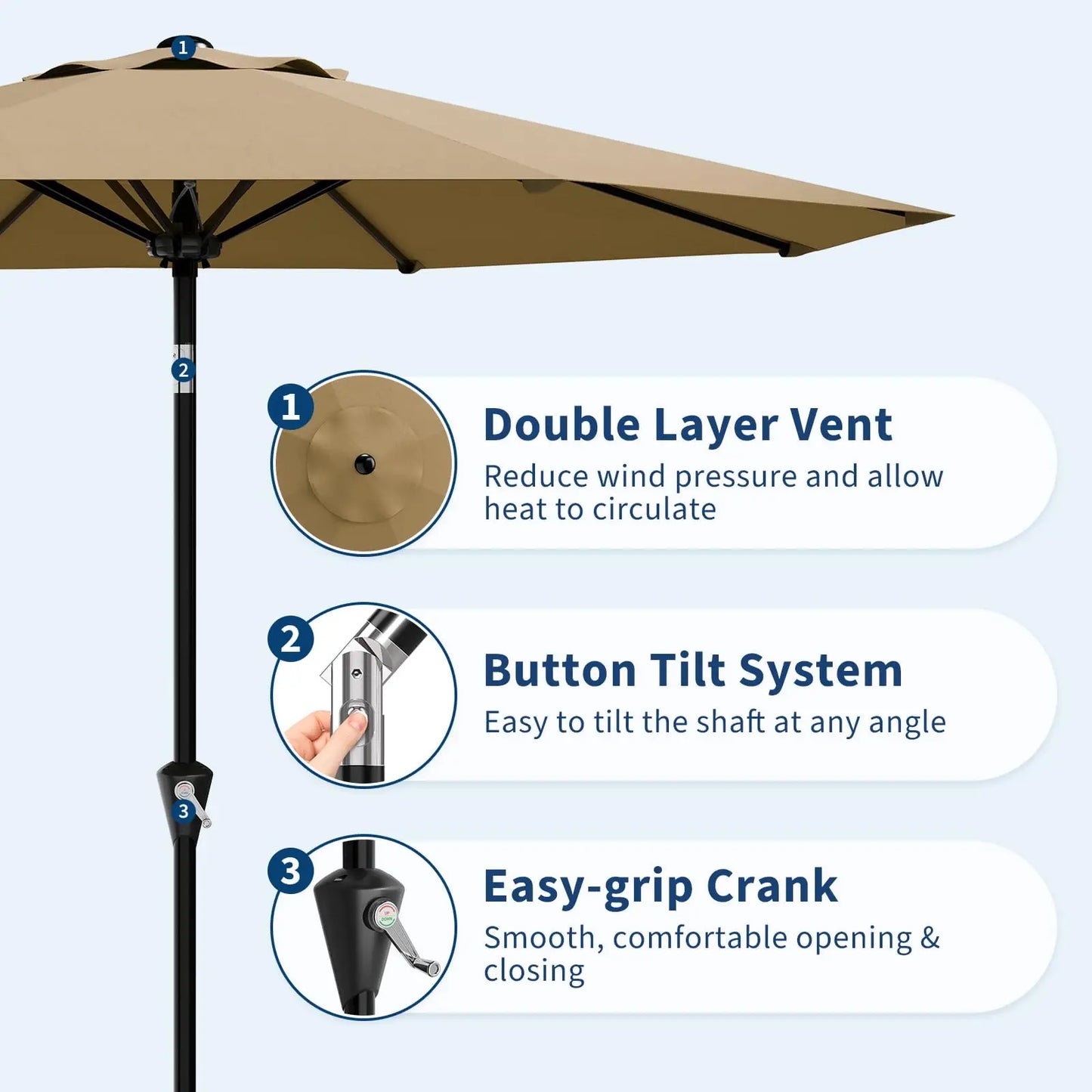 HiMISS Crank Tilt Patio Umbrella Outdoor Market UV Protection