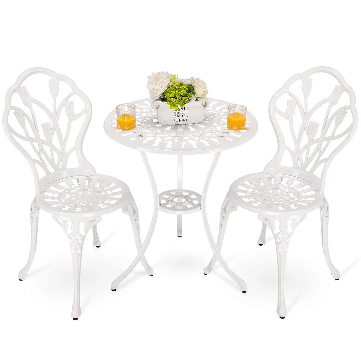 Bistro Table And Chairs Outdoor Patio Set Cast Aluminum Rose Pattern