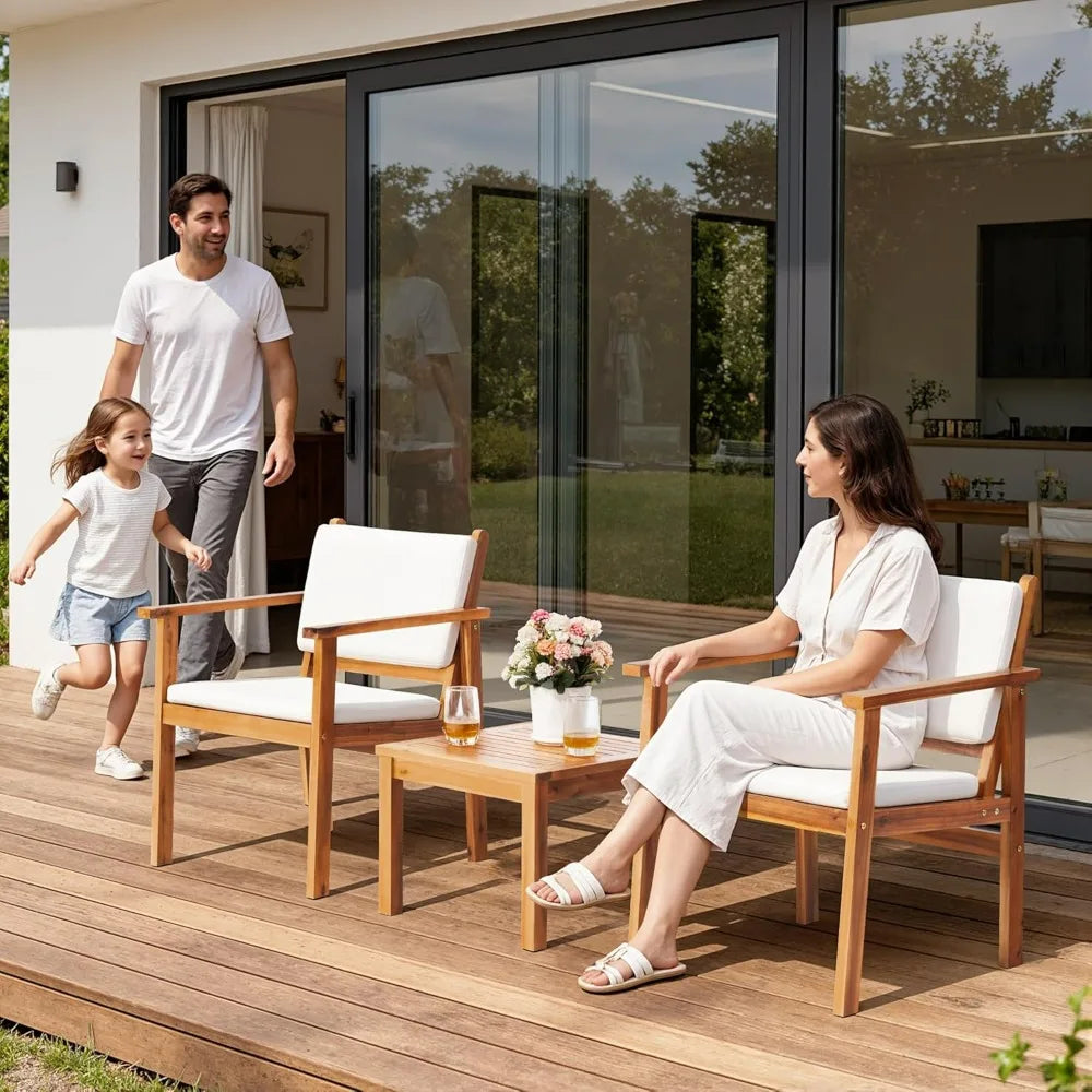 Flamaker Acacia Wood Patio Furniture Set With Cushions