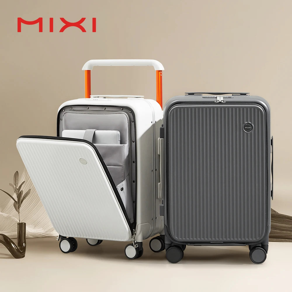 Mixi Front Laptop Pocket Suitcase Aluminum Frame Carry On Luggage