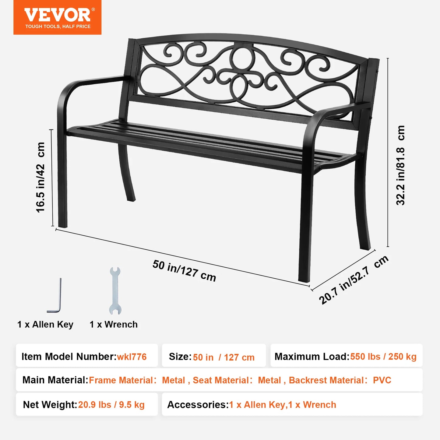 SucceBuy Outdoor Wooden Metal Garden Bench 480 Pound Capacity