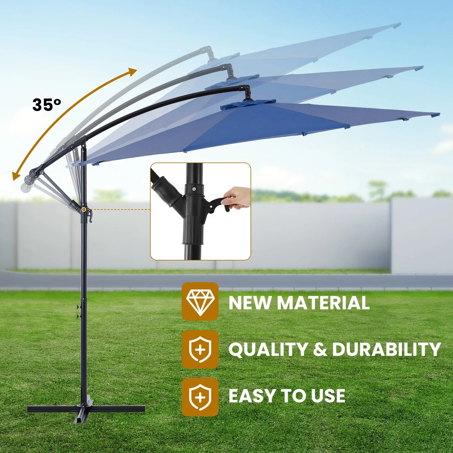 JHK Outdoor Patio Cantilever Umbrella Easy Tilt UV Protection