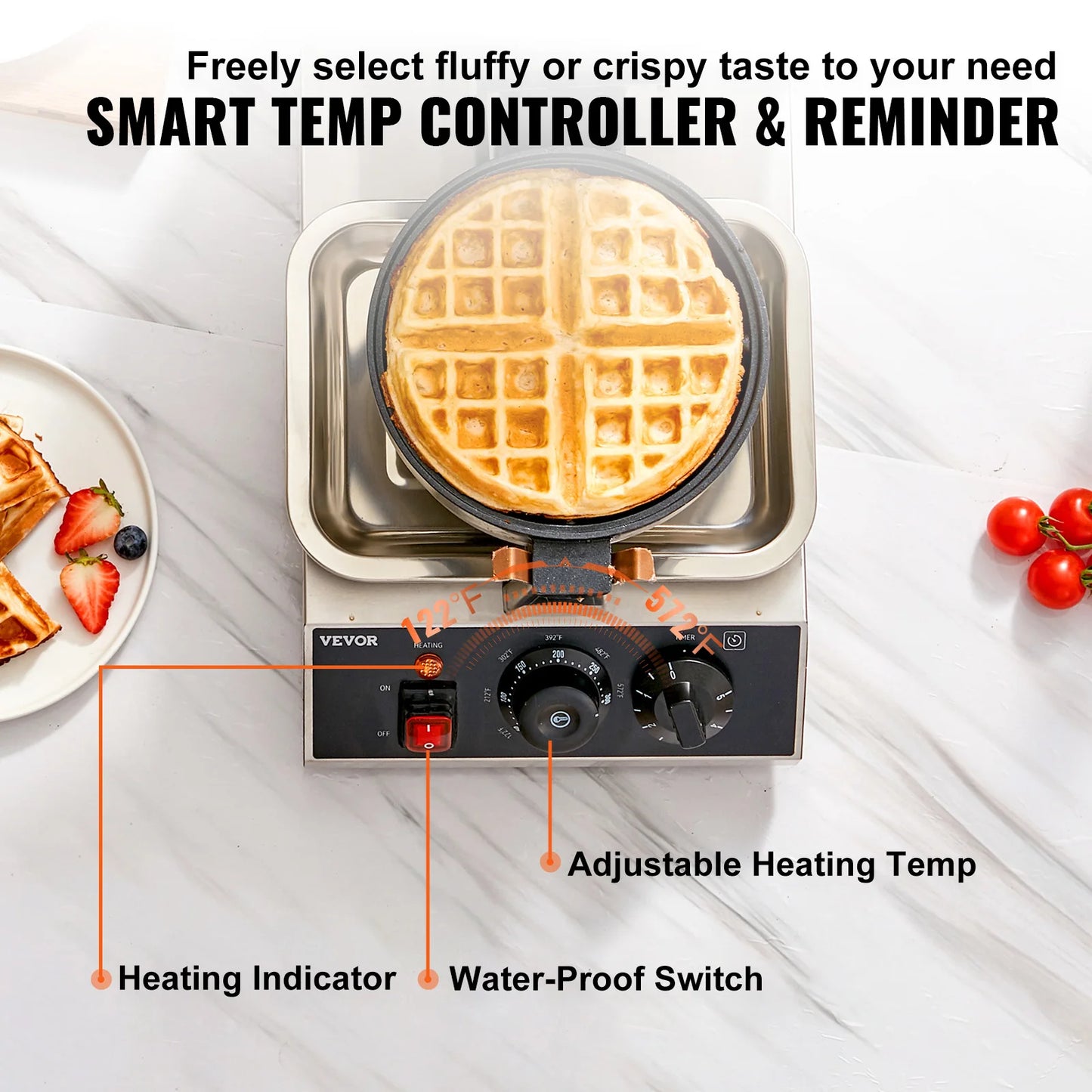 VEVOR SucceBuy Electric Waffle Maker Stainless Steel Nonstick