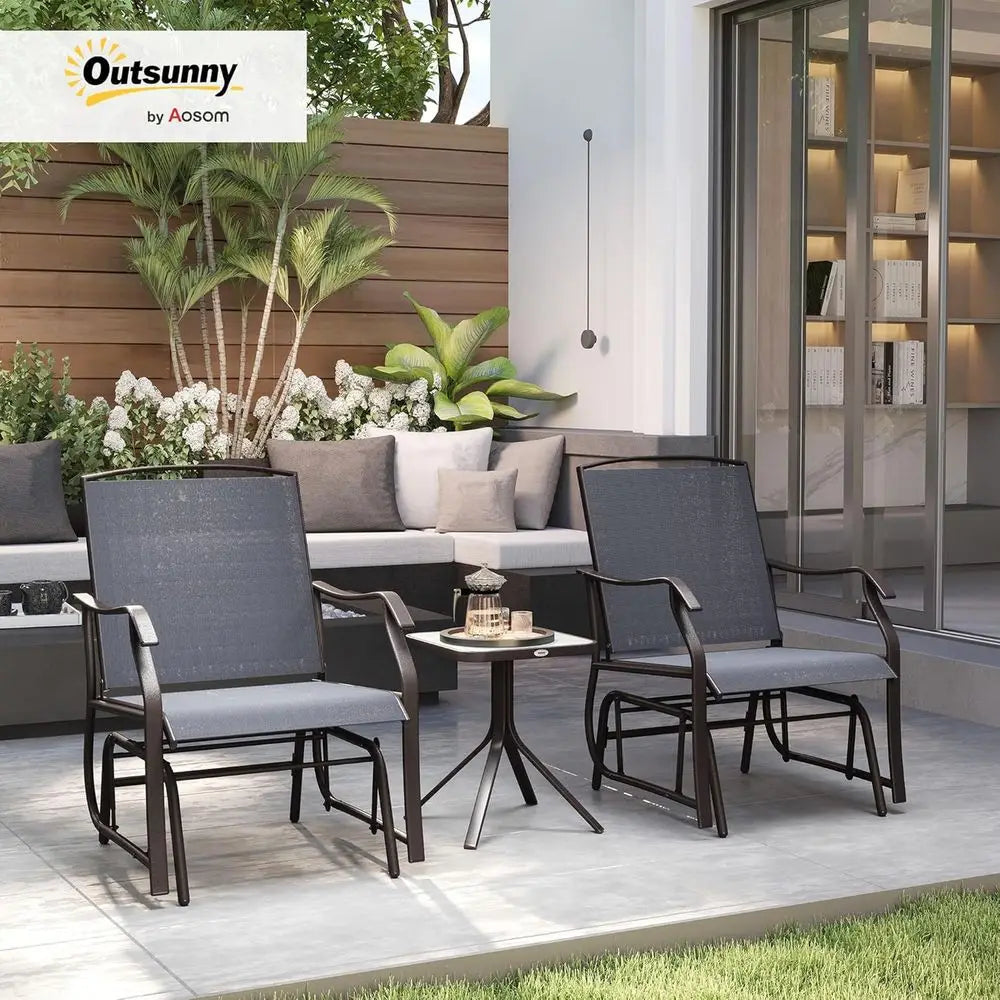 Outdoor Glider Chair Set With Glass Coffee Table And Chairs