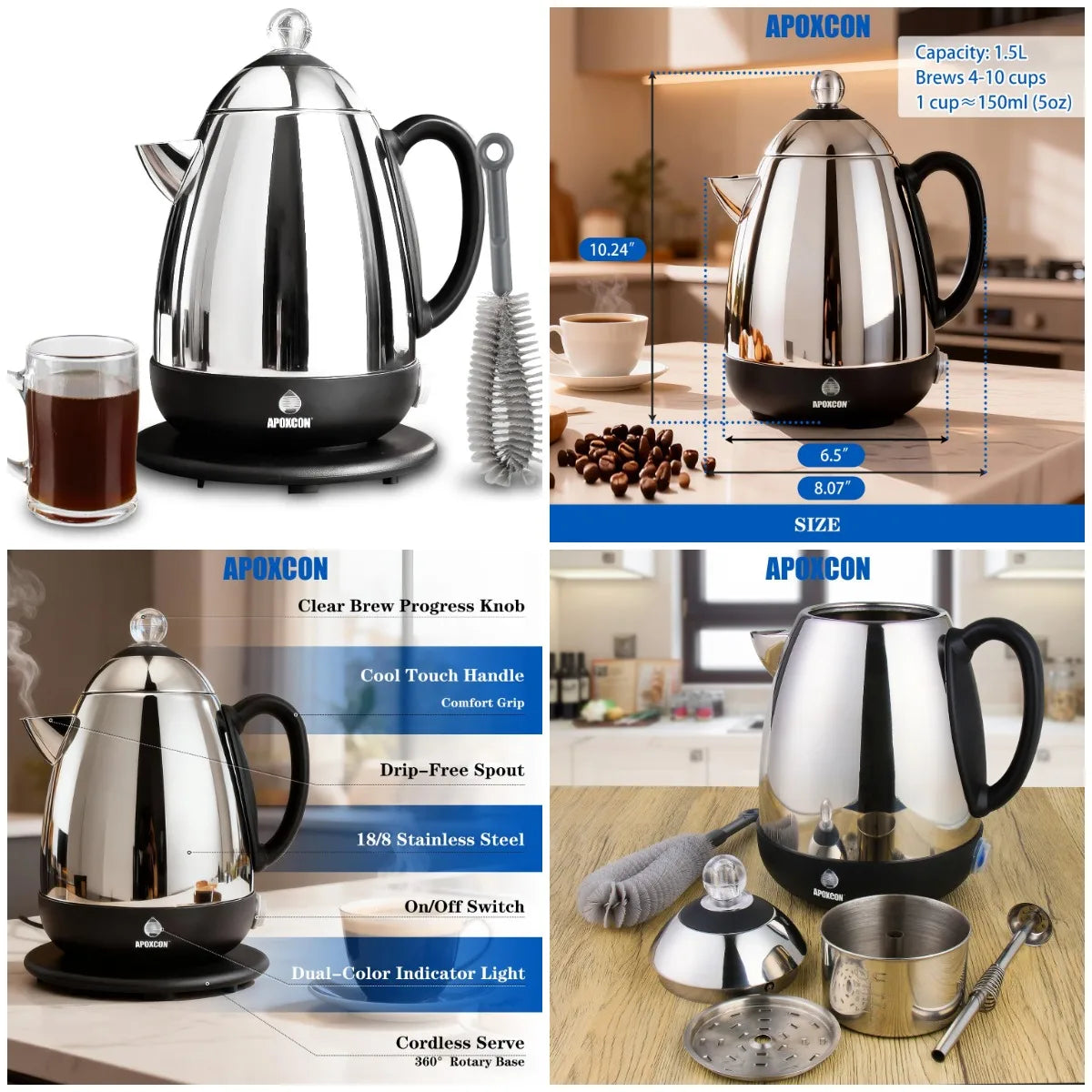 XMSJ Electric Stainless Steel Coffee Percolator With Auto Keep Warm