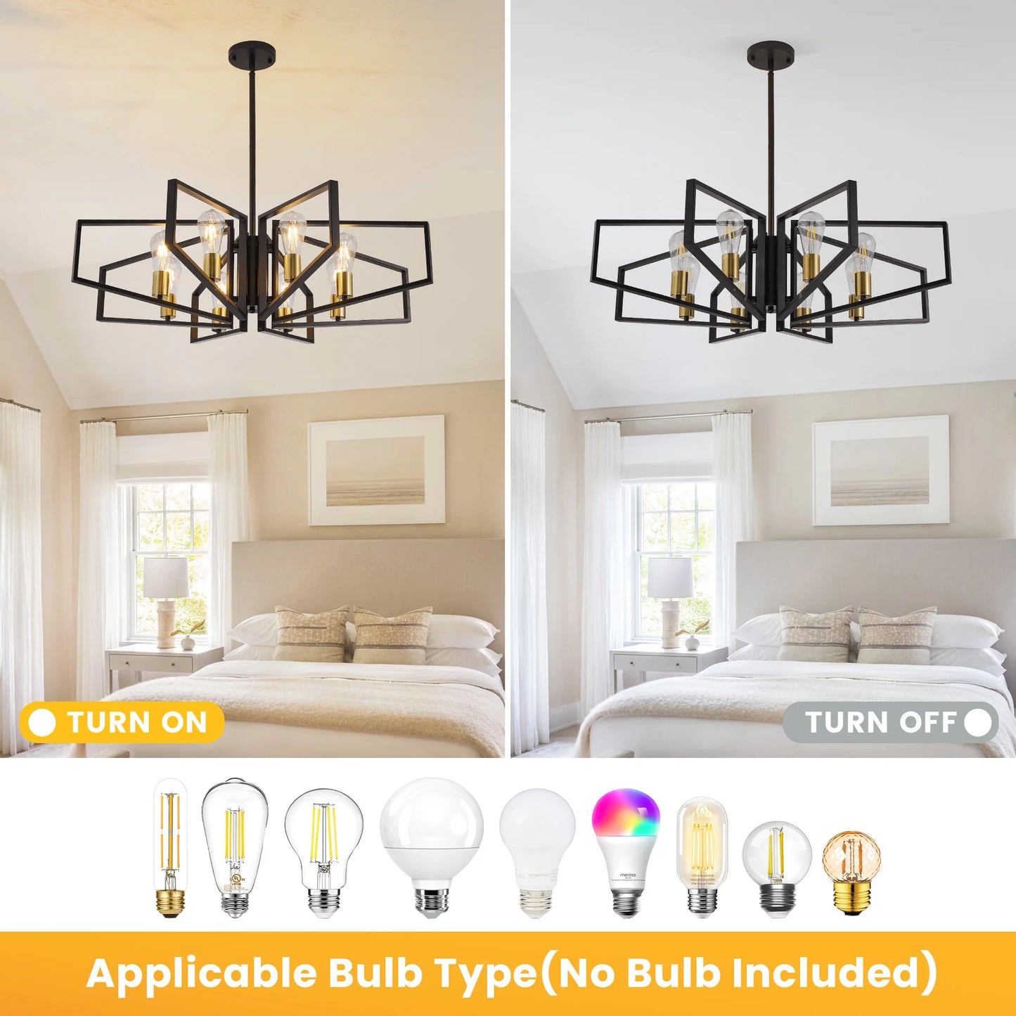 Geometric 8-Light Chandelier With Adjustable Height Iron Pendant Light