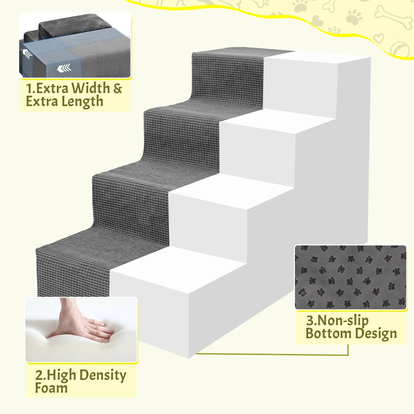 Niubya Pet Stairs 4-Tier And 5-Tier Non-Slip Foam Steps