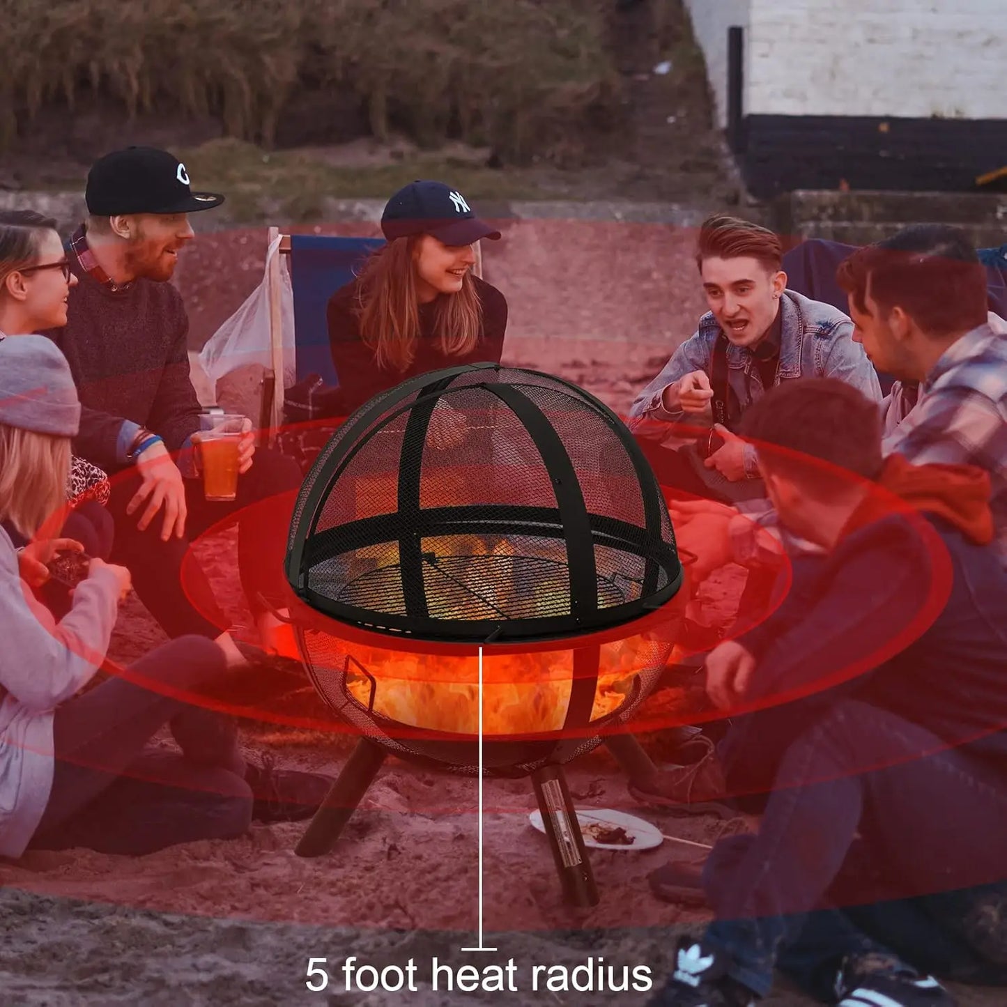 Round Fire Pit With BBQ Grill Outdoor Bonfire Patio Fireplace
