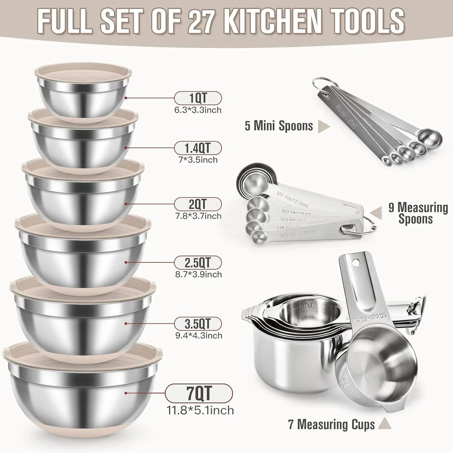 XMSJ Mixing Bowls With Lids Stainless Steel Nesting Set