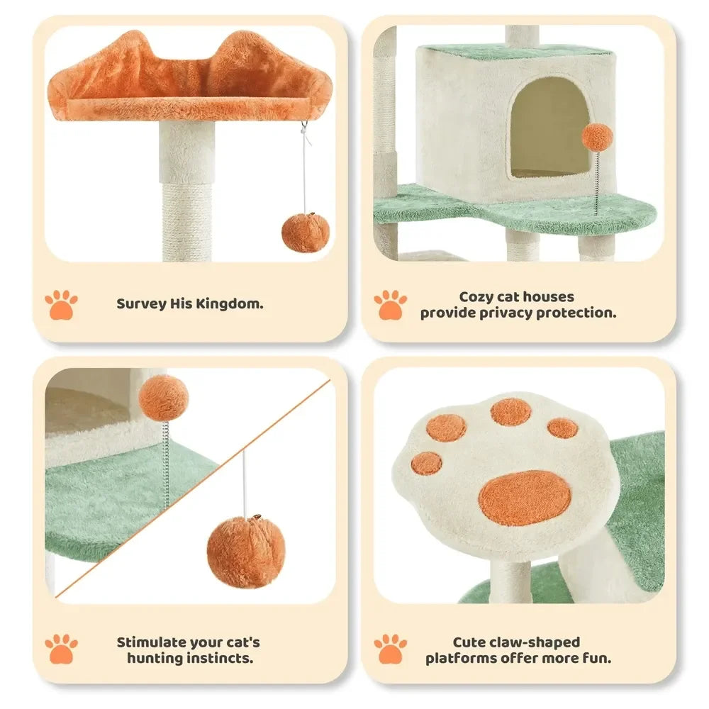 XMSJ Cat Tree Paw Shaped Plush Climbing Frame Condos