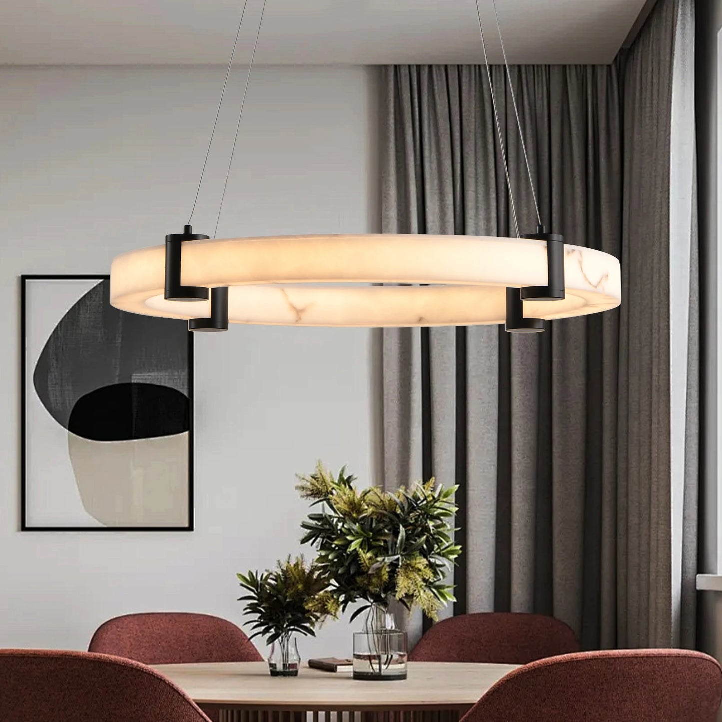 ARLGSITE Modern LED Pendant Light Resin Ring Chandelier
